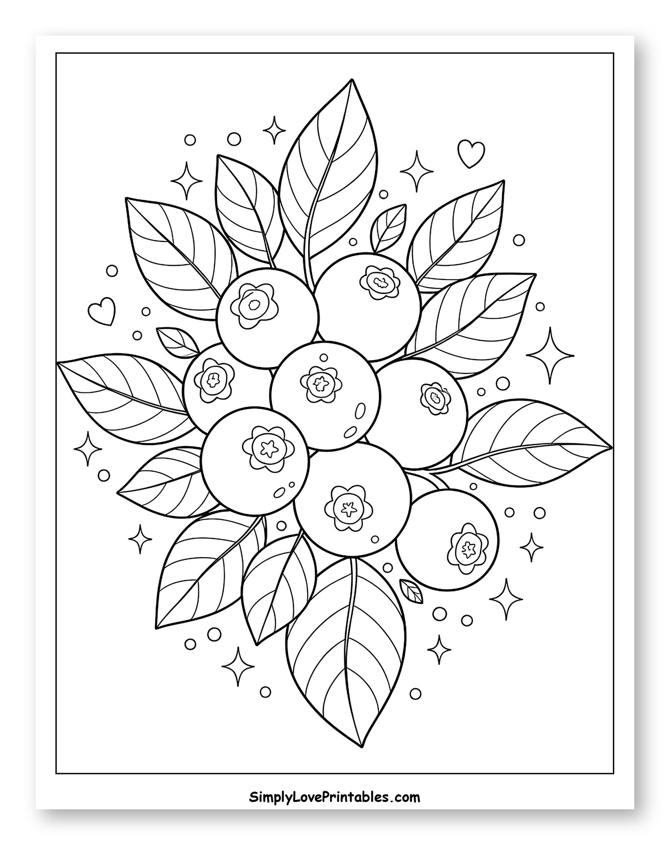 Cluster of Blueberries and Leaves with Stars