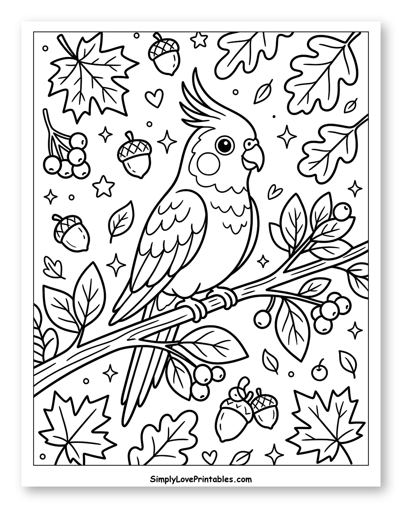 Cockatiel Perched Amidst Autumn Nature to Color for Adults