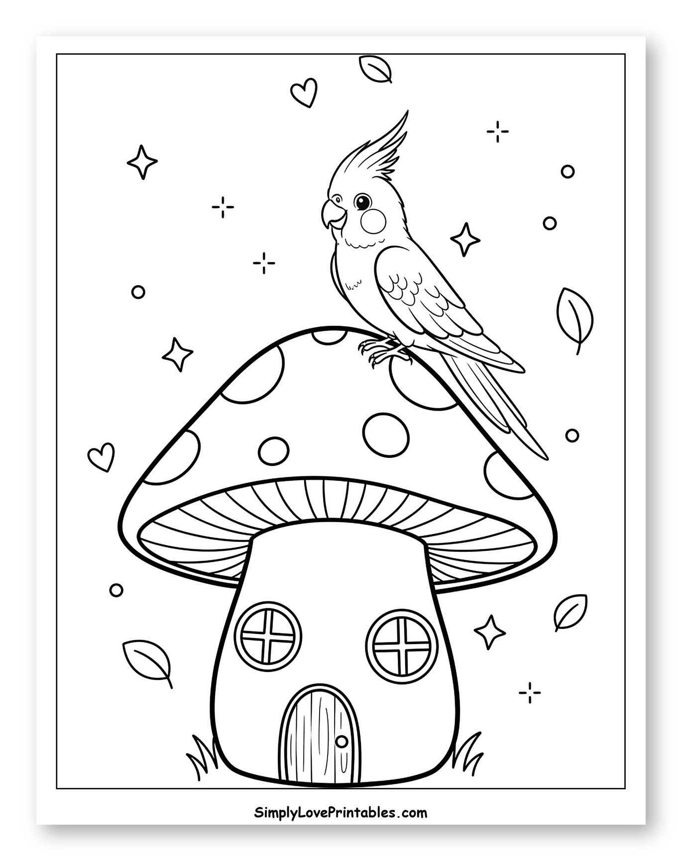 Cockatiel Perched on a Mushroom House