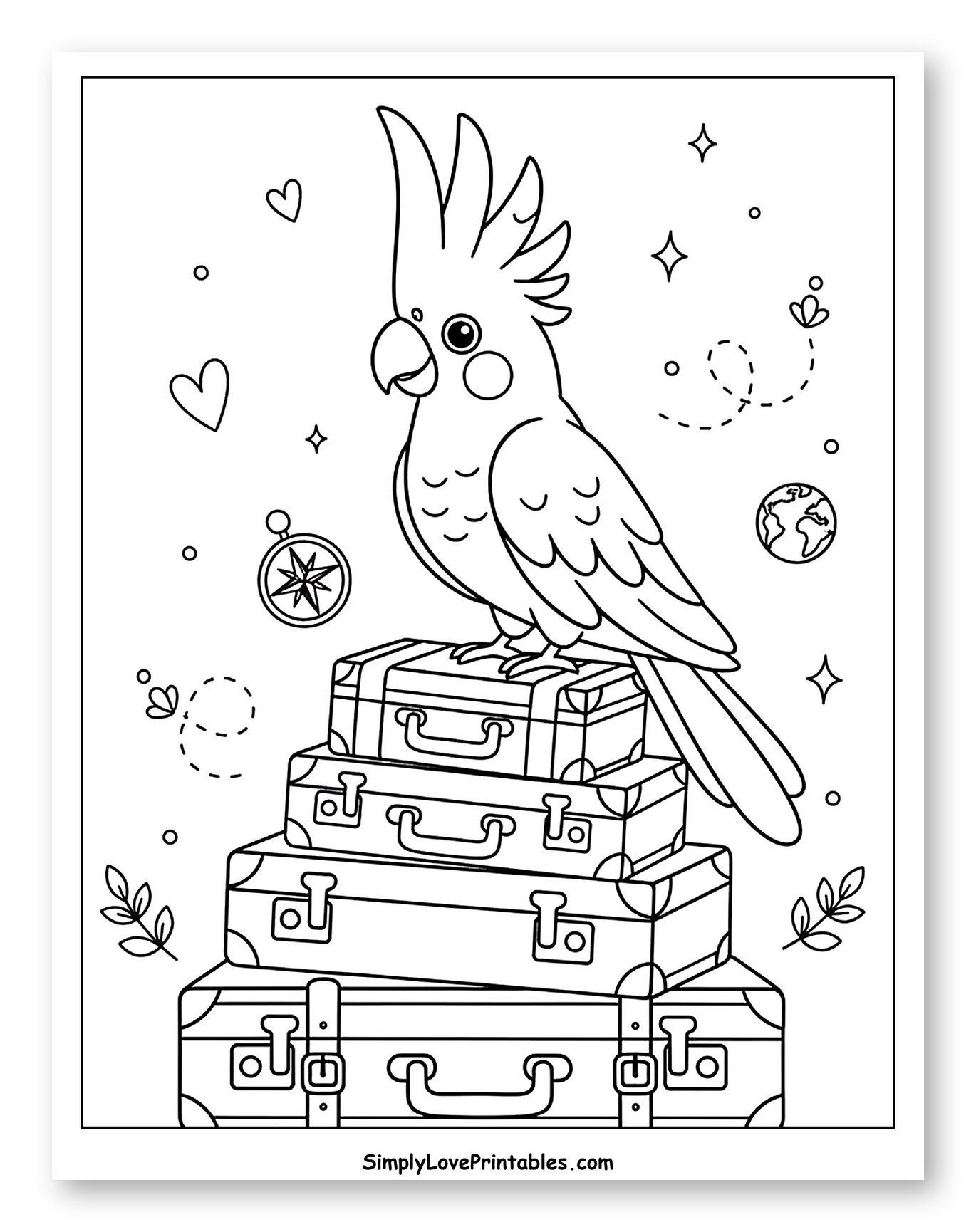 Cockatoo on Stack of Travel Suitcases