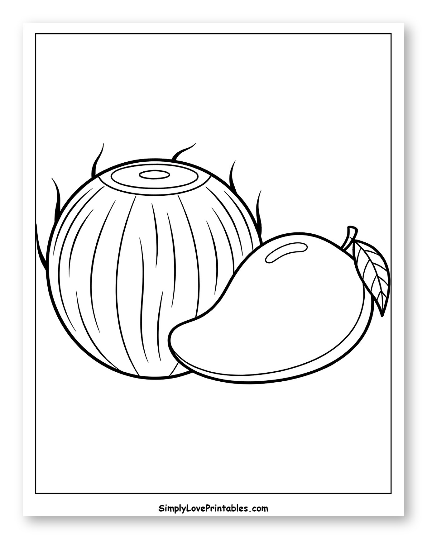 Coconut and Mango Fruits Coloring Page for Toddlers