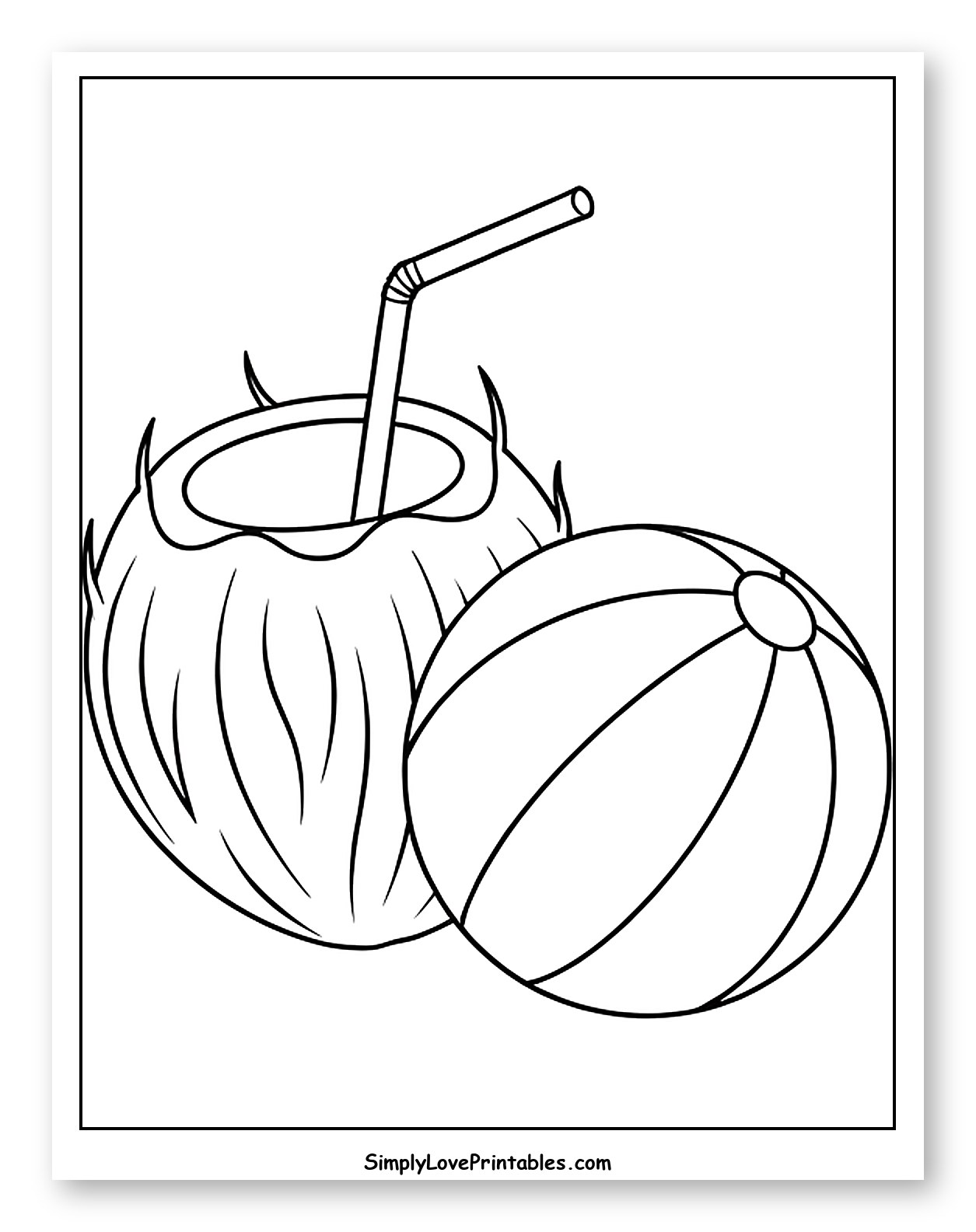 Coconut Drink with Straw and Beach Ball
