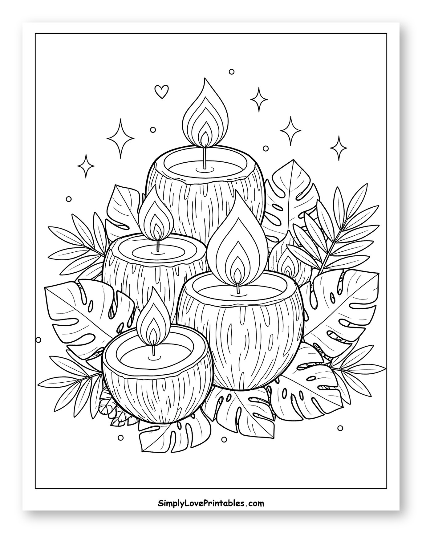 Coconut Shell Candles with Tropical Foliage