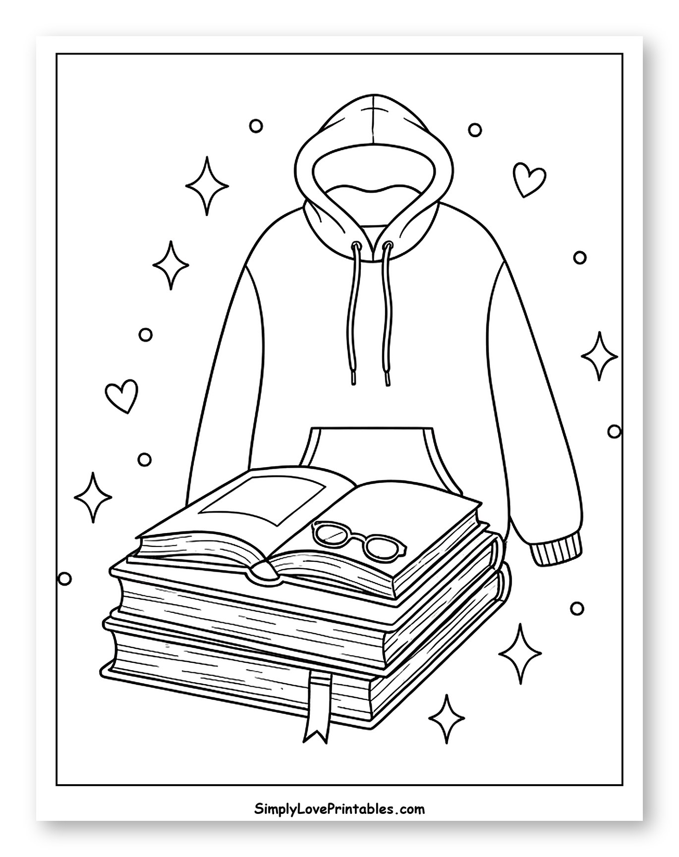 Comfortable Hoodie with Books and Reading Glasses