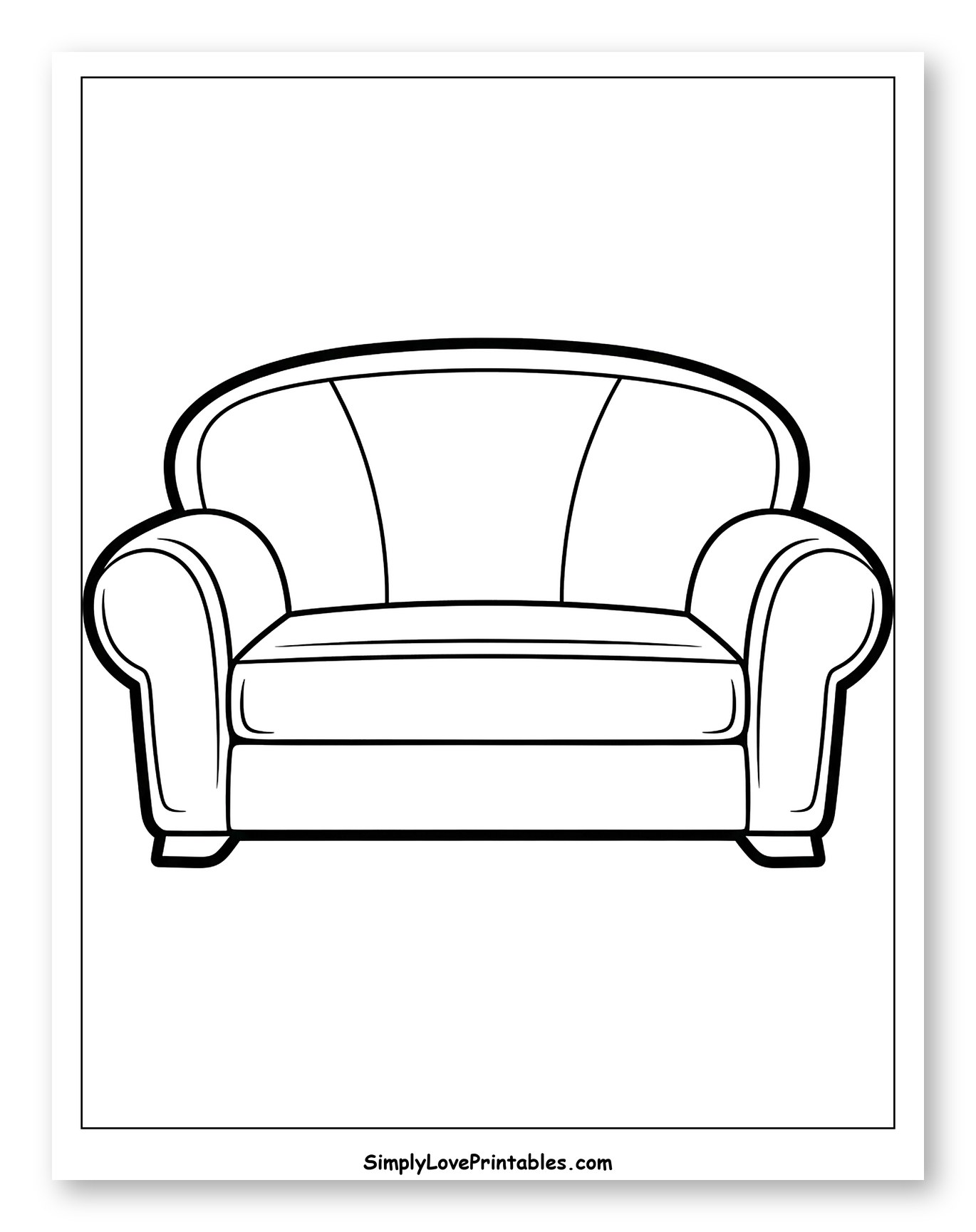 Comfortable Upholstered Sofa Outline Drawing