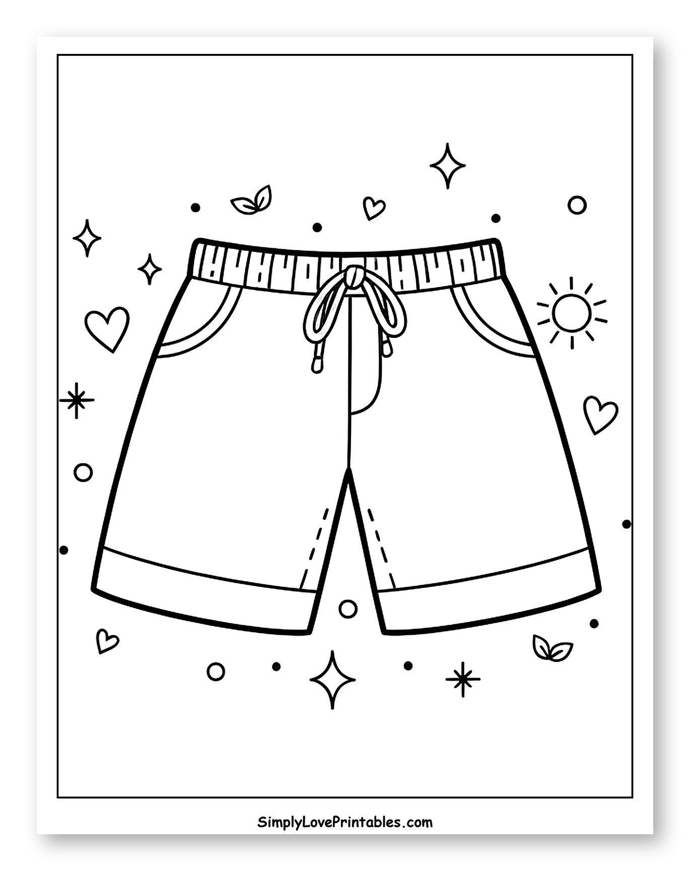 Comfy Drawstring Shorts with Cute Embellishments Coloring Sheet for Adults