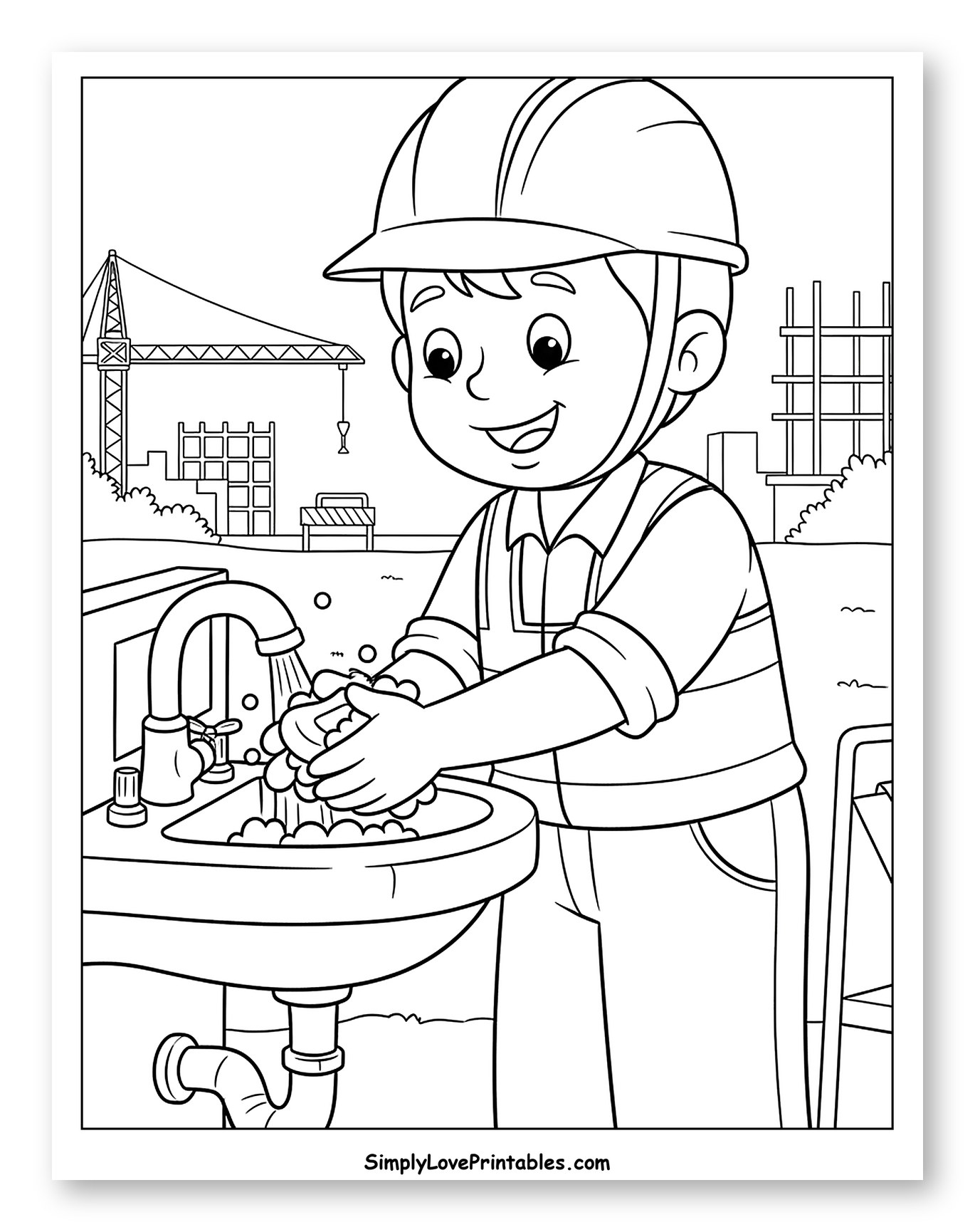 Construction Worker Boy Washing Hands with Soap