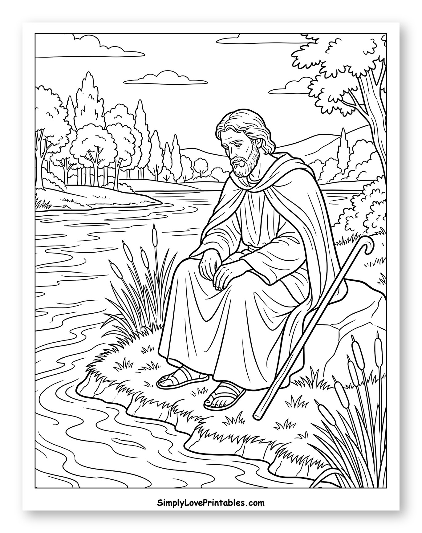 Contemplative Jesus Sitting by the Water