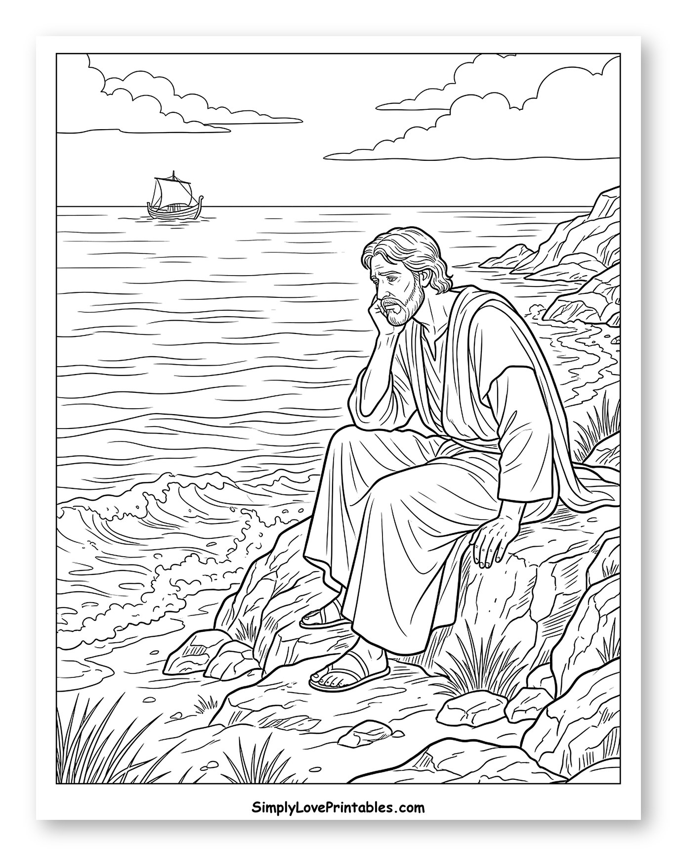 Contemplative Man Sitting by the Sea