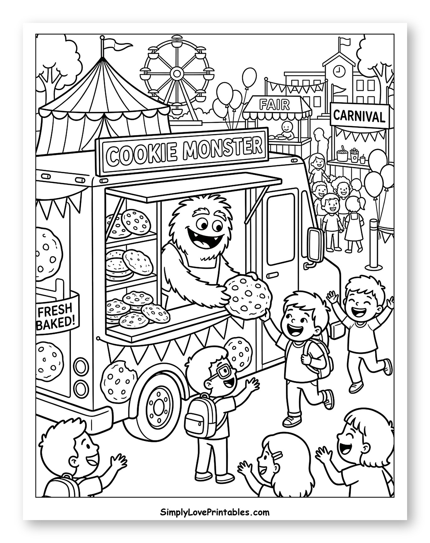 Cookie Monster's Food Truck at the Fair to Color for Kids