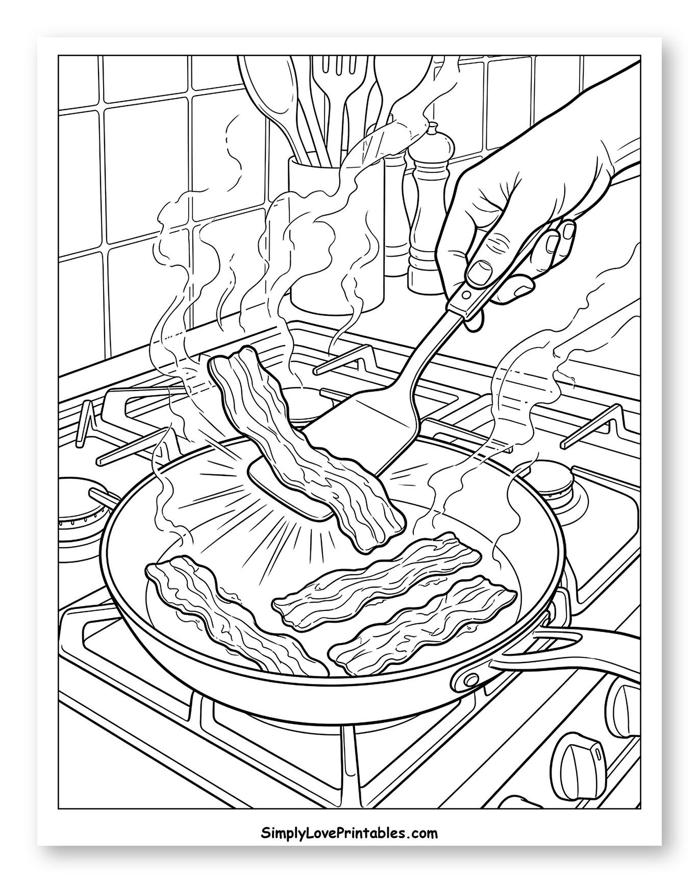 Cooking Bacon on a Stovetop Coloring Page