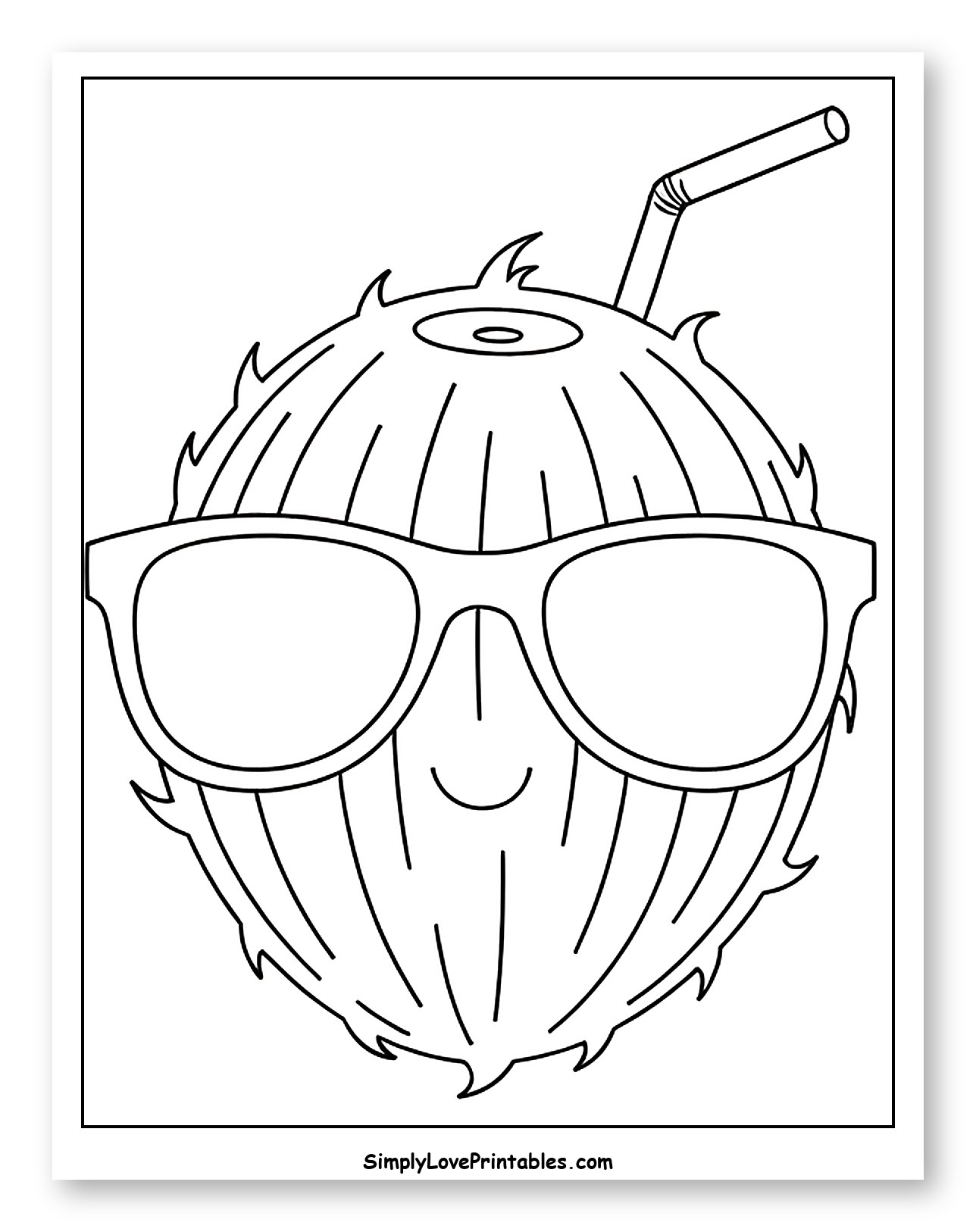 Cool Coconut Wearing Sunglasses with a Straw