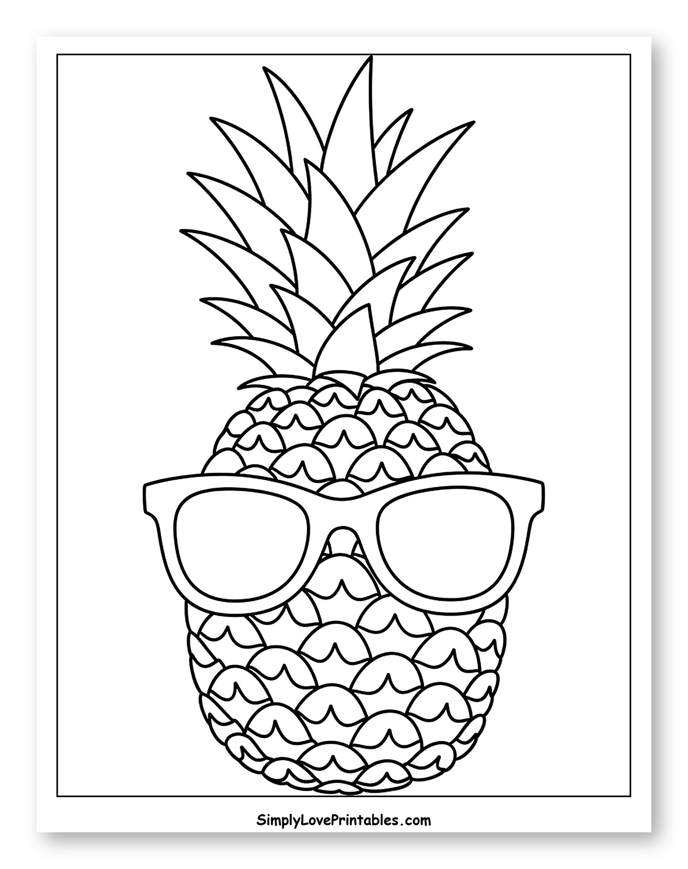 Cool Pineapple Wearing Sunglasses Coloring Page for Toddlers