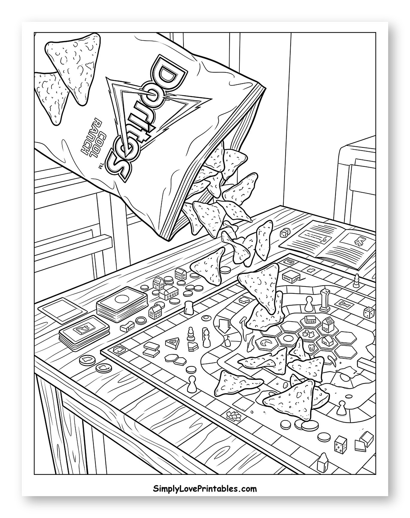 Cool Ranch Doritos Spilling on Tabletop Game Coloring Page