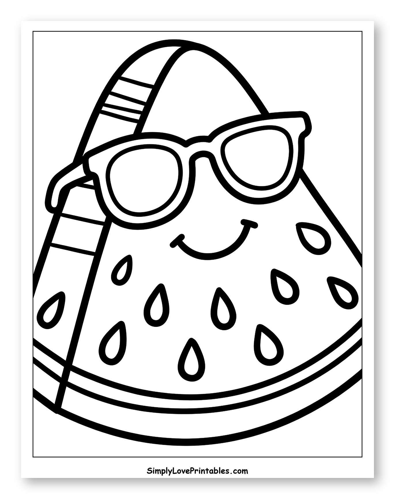 Cool Watermelon Slice Wearing Sunglasses Coloring Page for Toddlers
