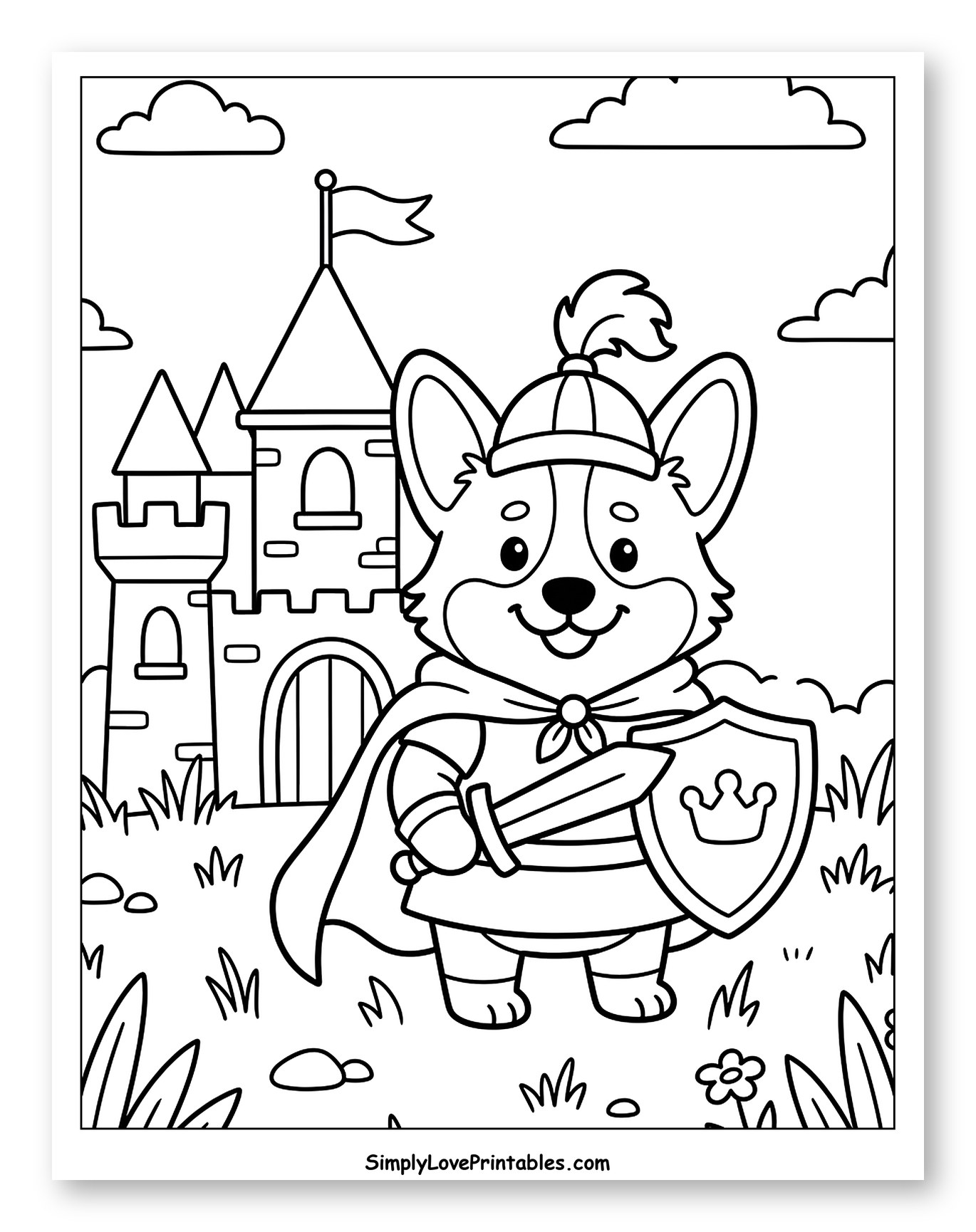 Corgi Knight with Sword and Shield by Castle