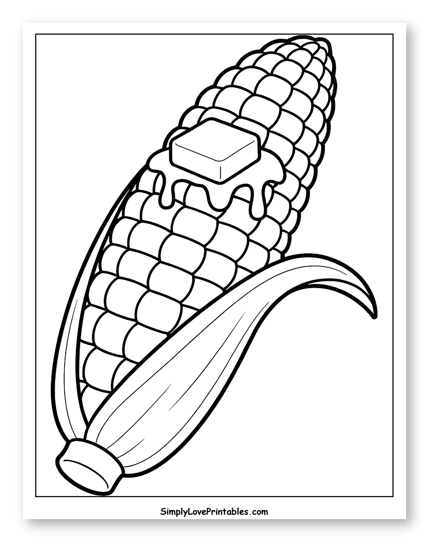 Corn on the Cob with Melting Butter Coloring Sheet for Toddlers