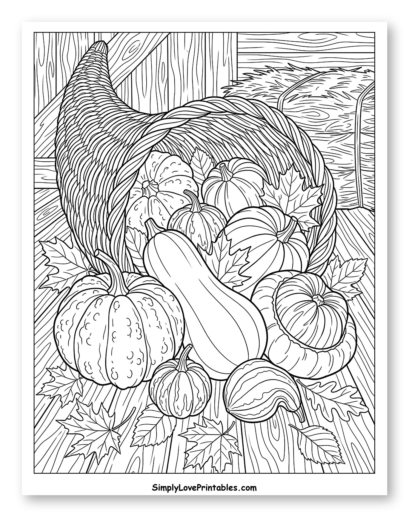 Cornucopia Overflowing with Pumpkins and Gourds