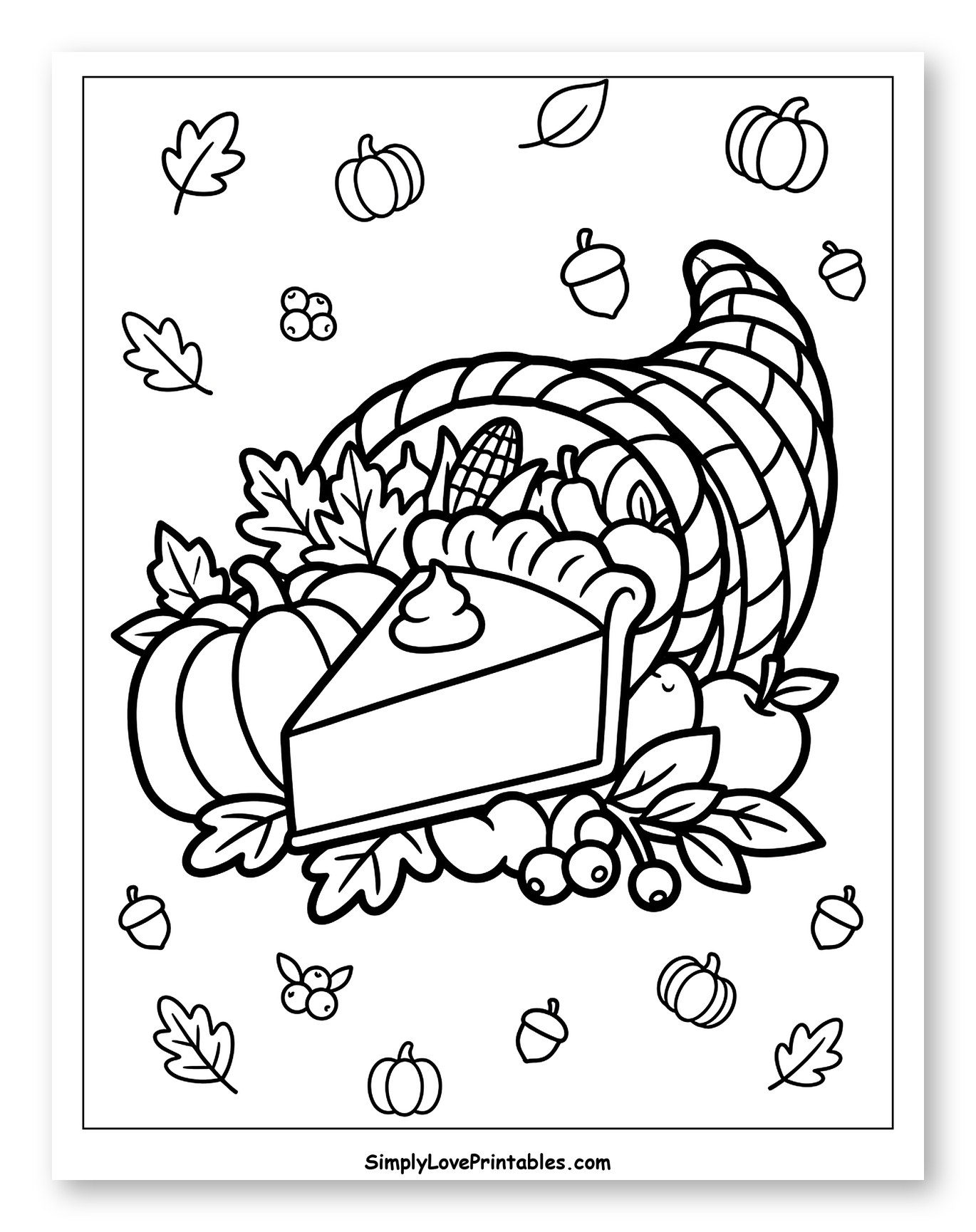 Cornucopia with Thanksgiving Harvest and Pie