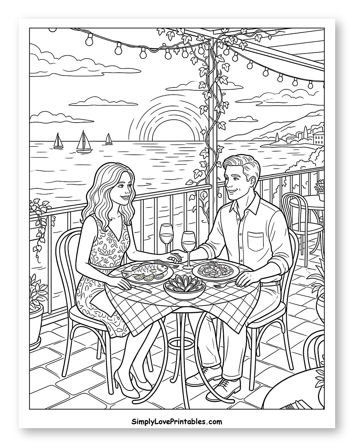 Couple Dining on a Balcony at Sunset