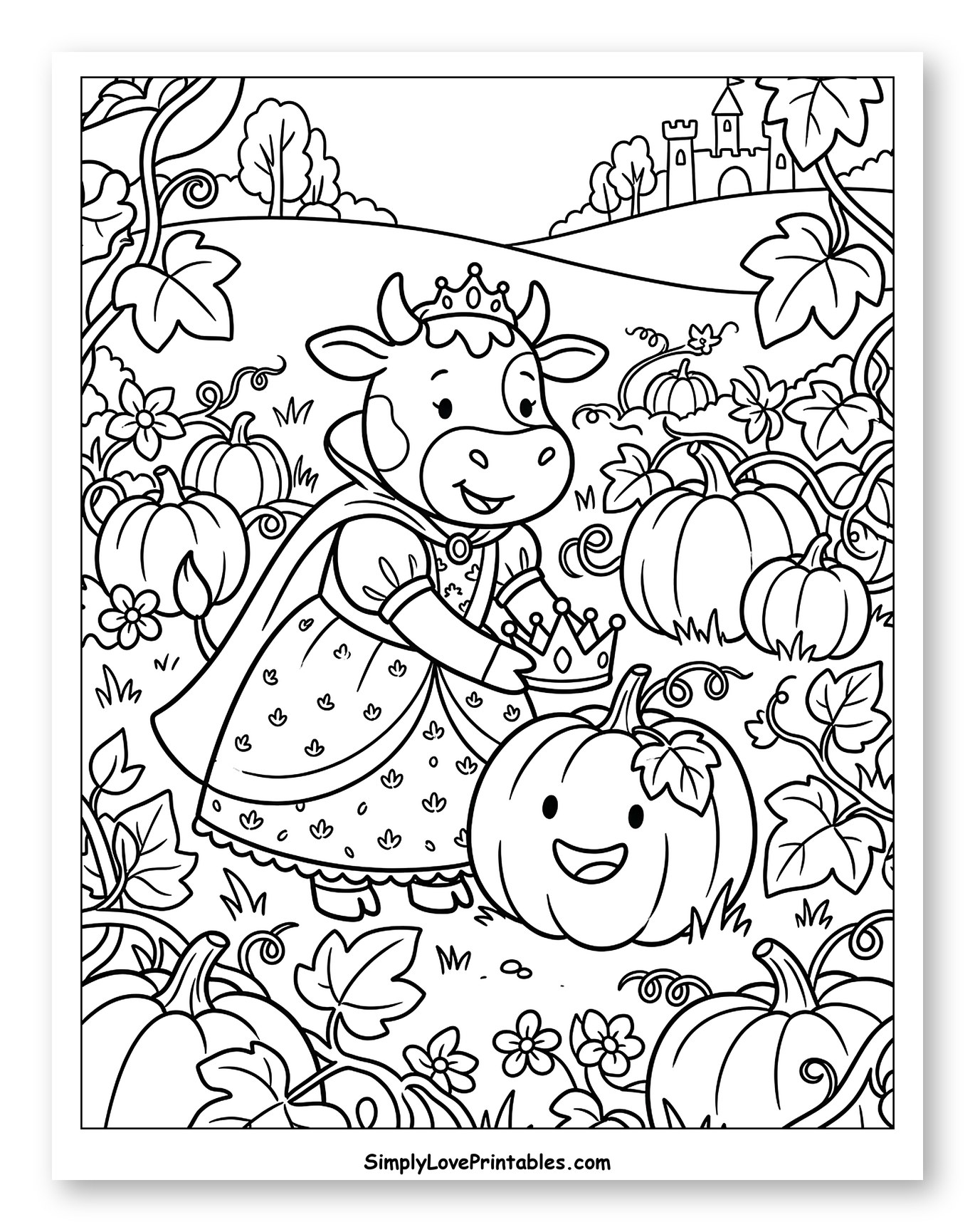 Cow Princess with Crowned Pumpkin in a Field