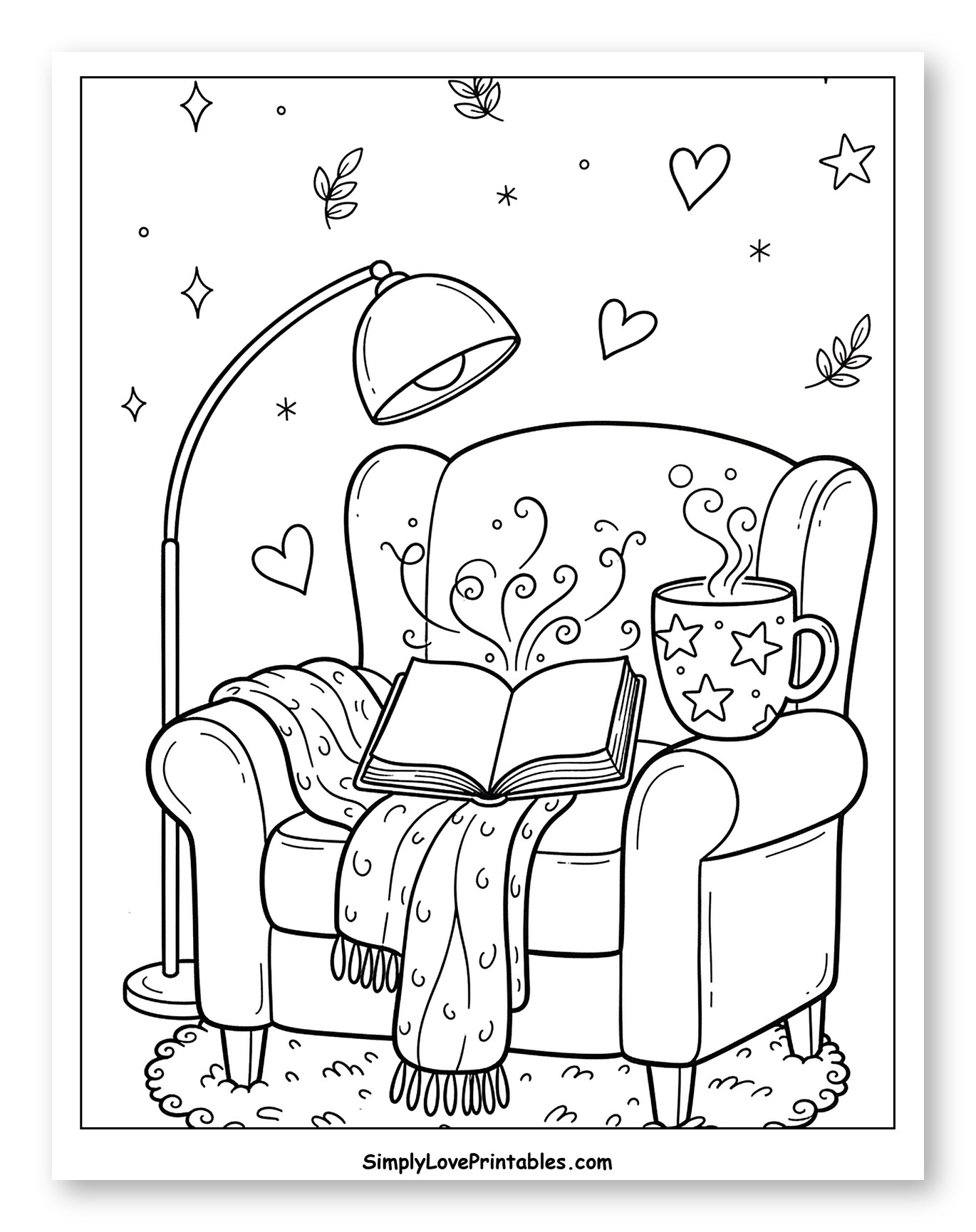 Cozy Armchair with Book and Steaming Mug
