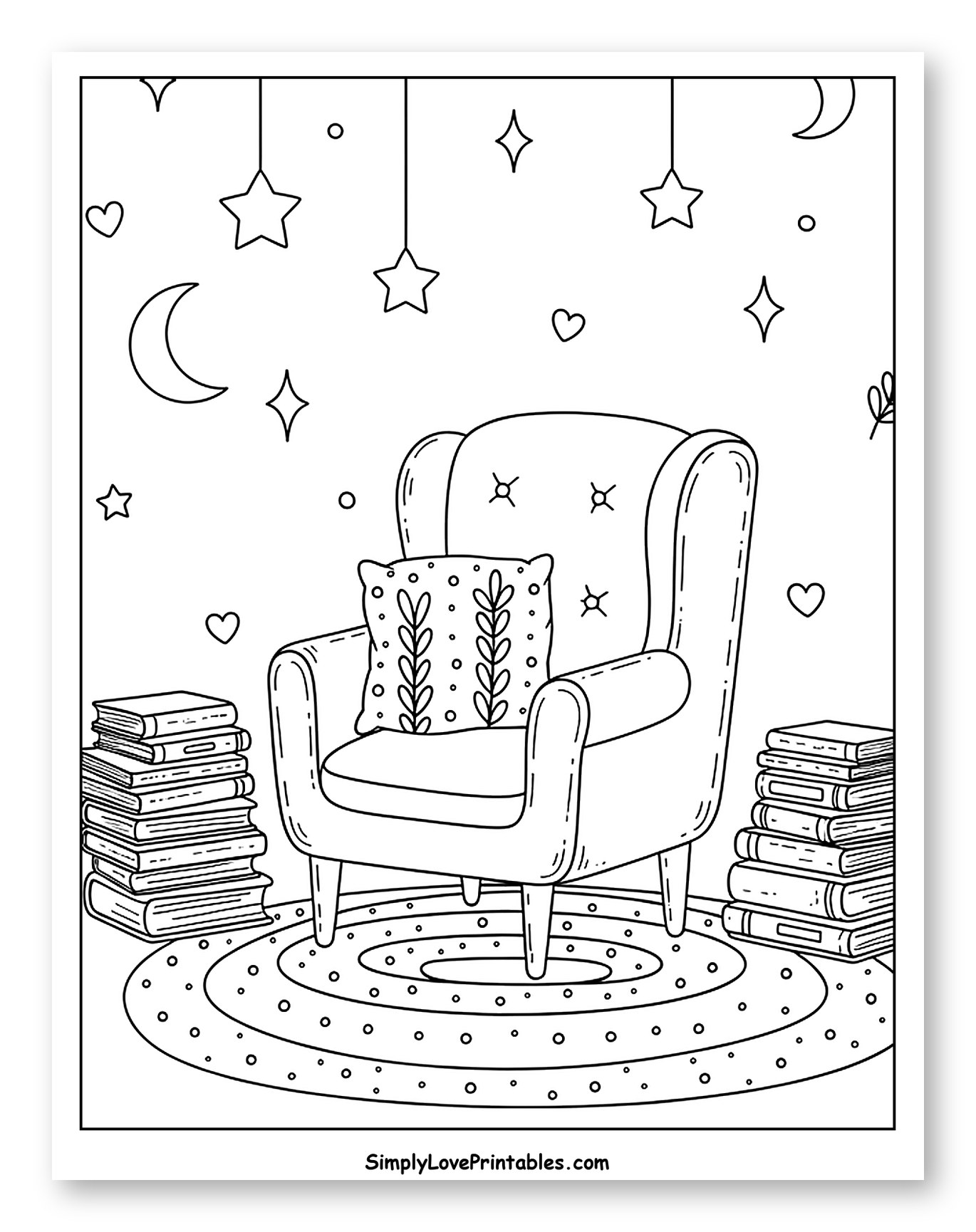 Cozy Armchair with Books and Celestial Decorations