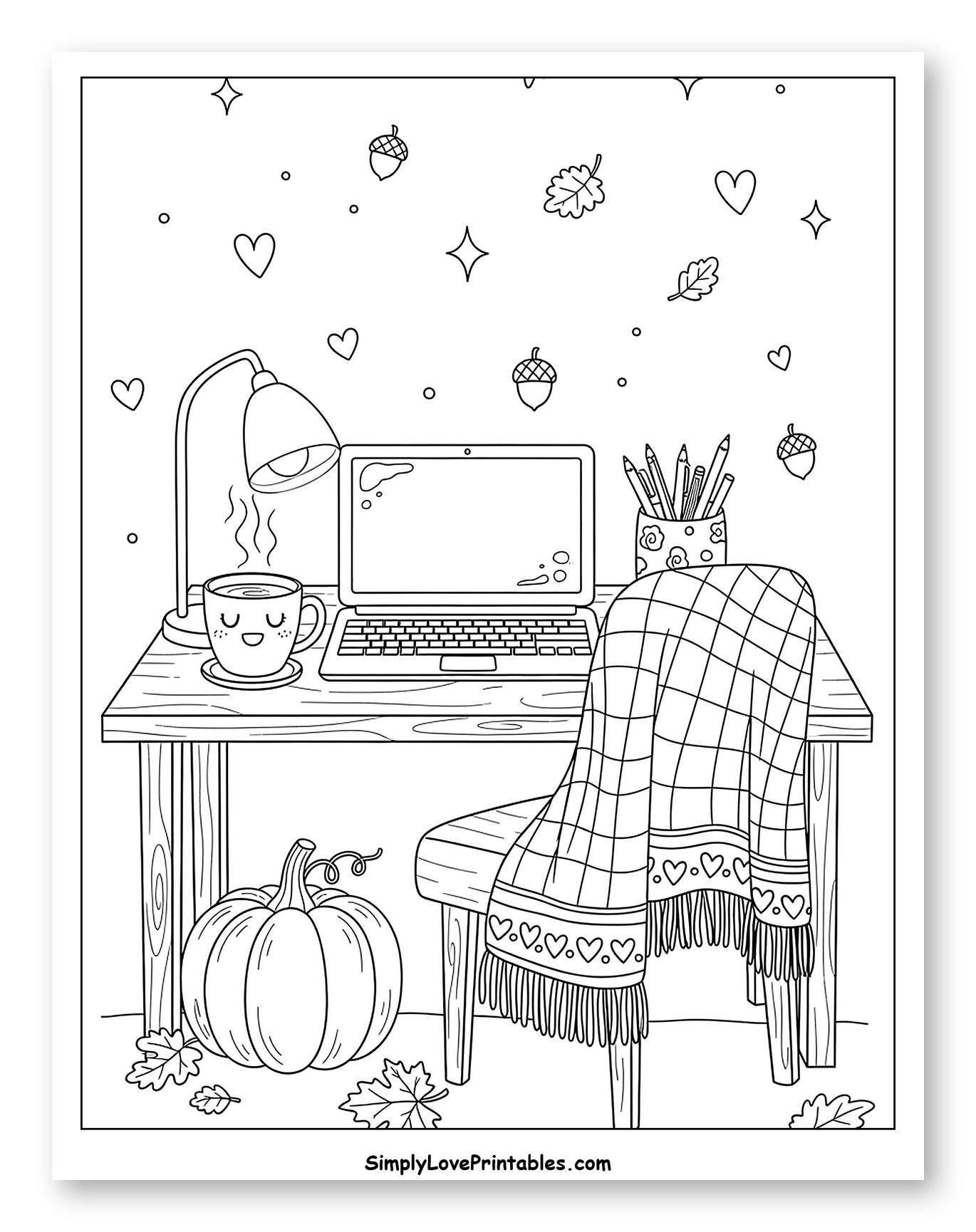 Cozy Autumn Desk with Laptop and Coffee