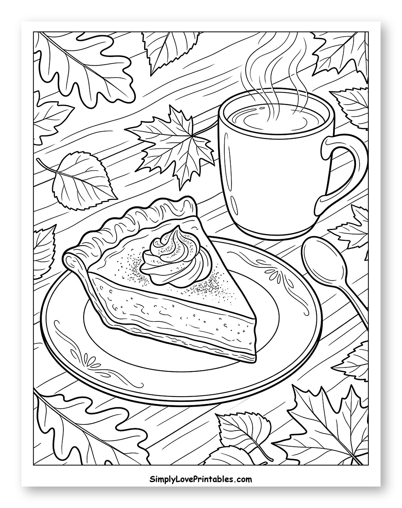 Cozy Autumn Pie and Hot Drink Coloring Sheet