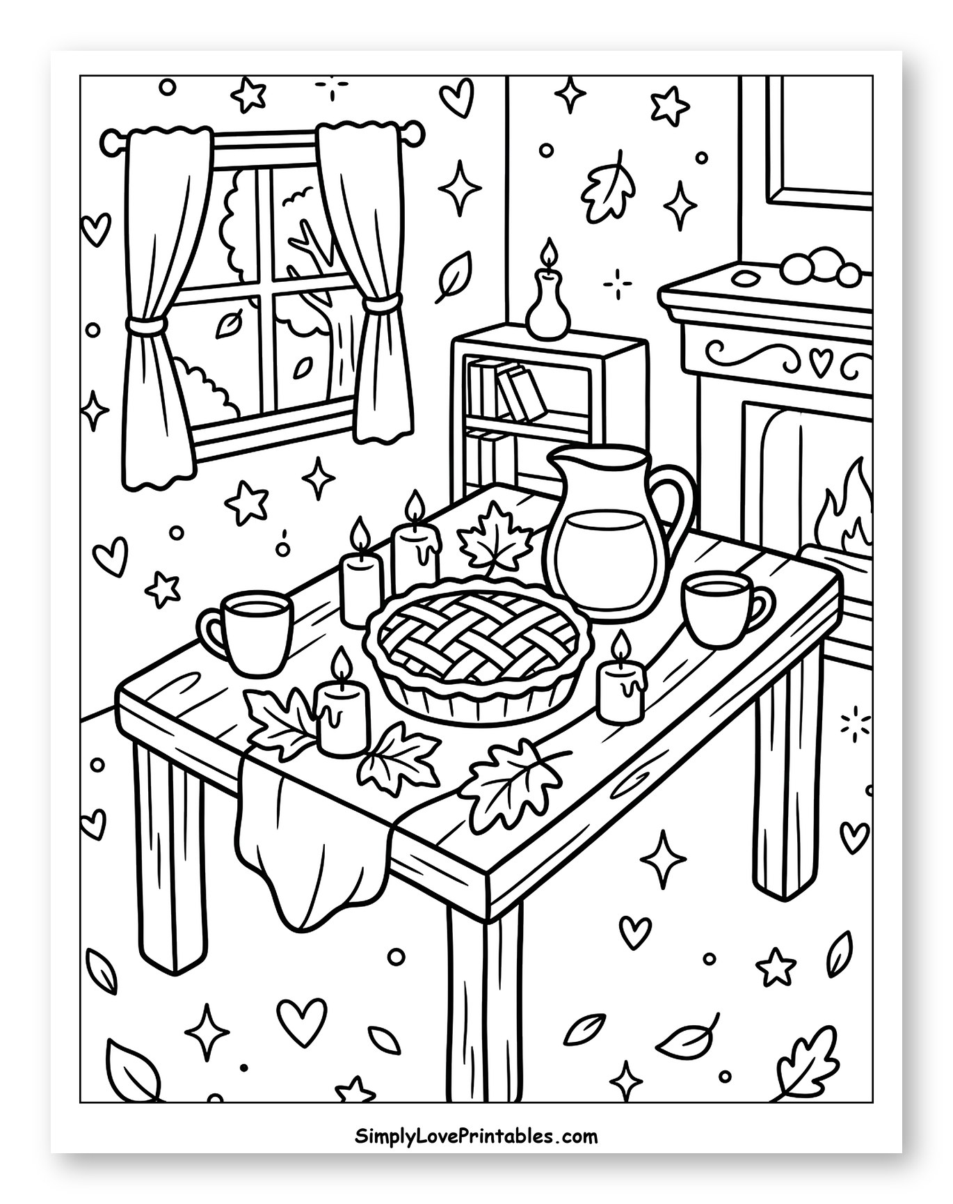 Cozy Autumn Table with Pie and Fireplace