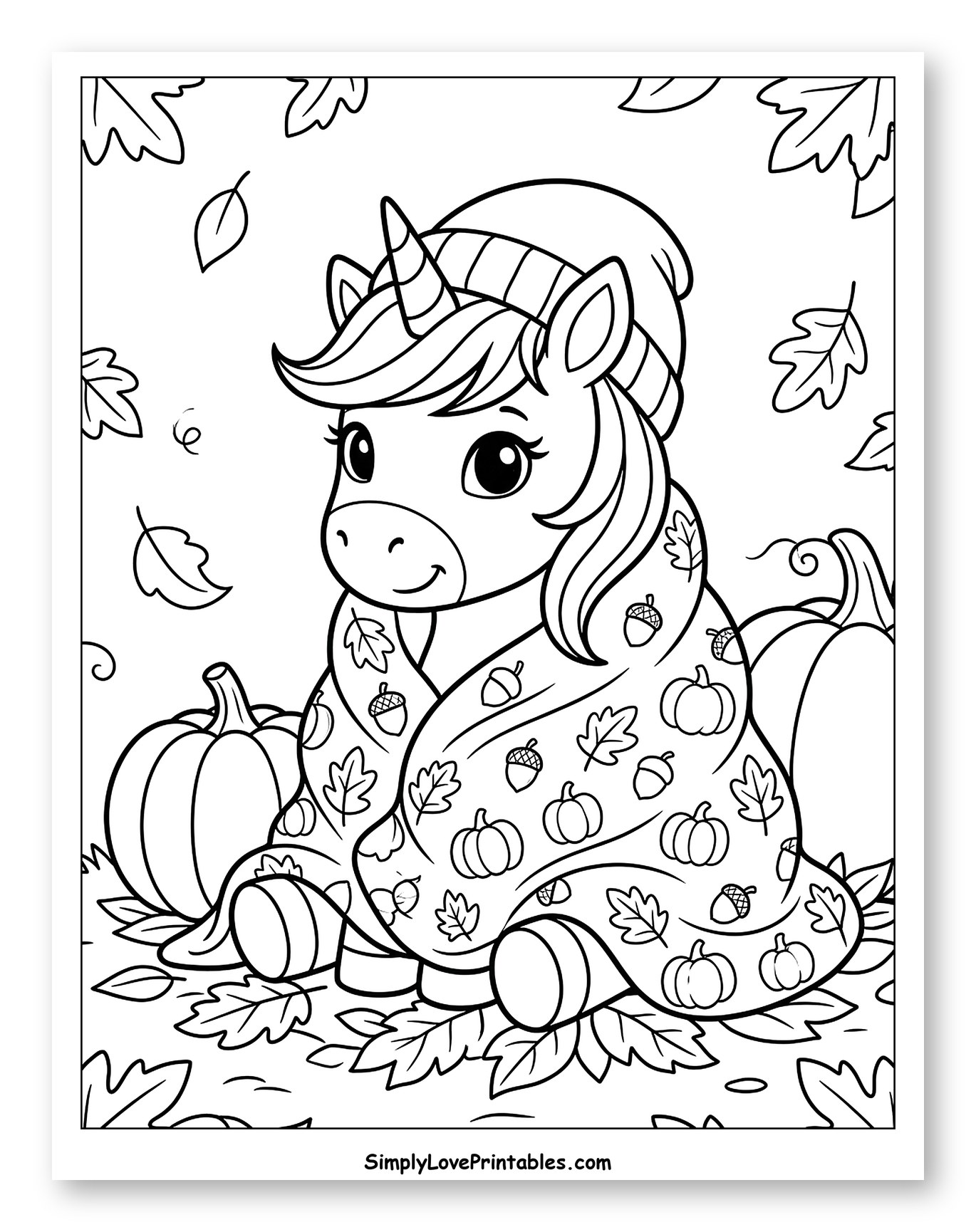 Cozy Autumn Unicorn Wrapped in a Patterned Blanket