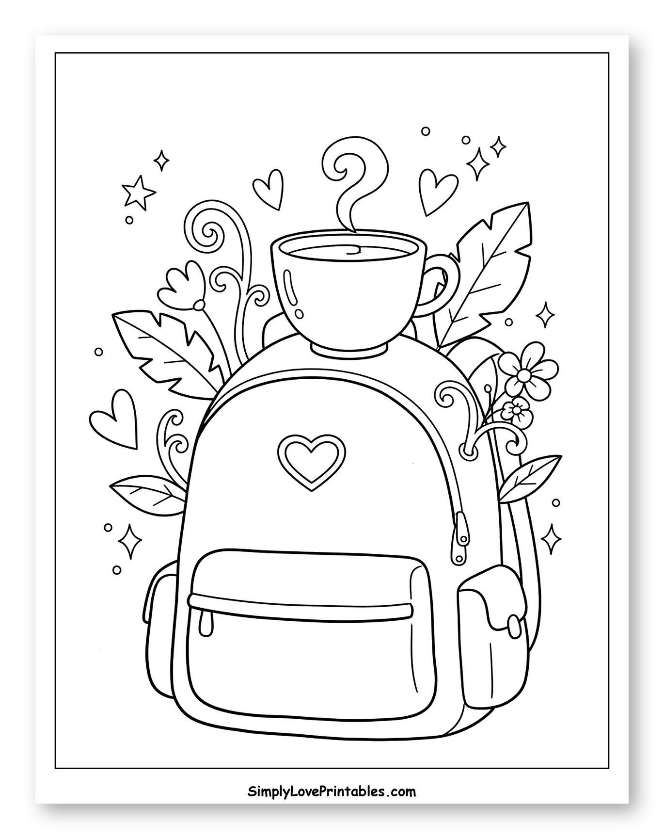 Cozy Backpack with Steaming Coffee Cup