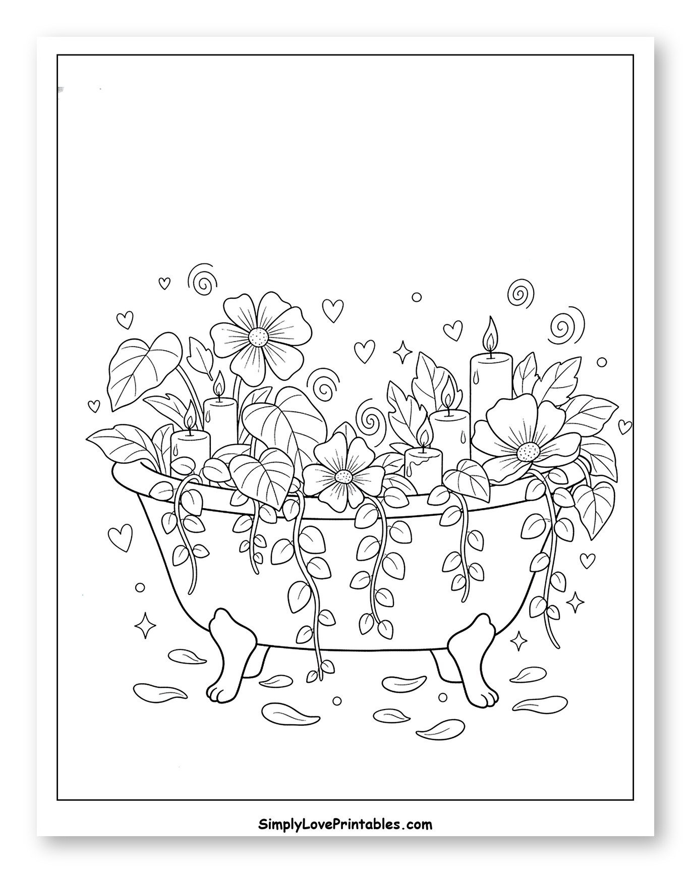 Cozy Bathtub with Blooming Flowers and Candles