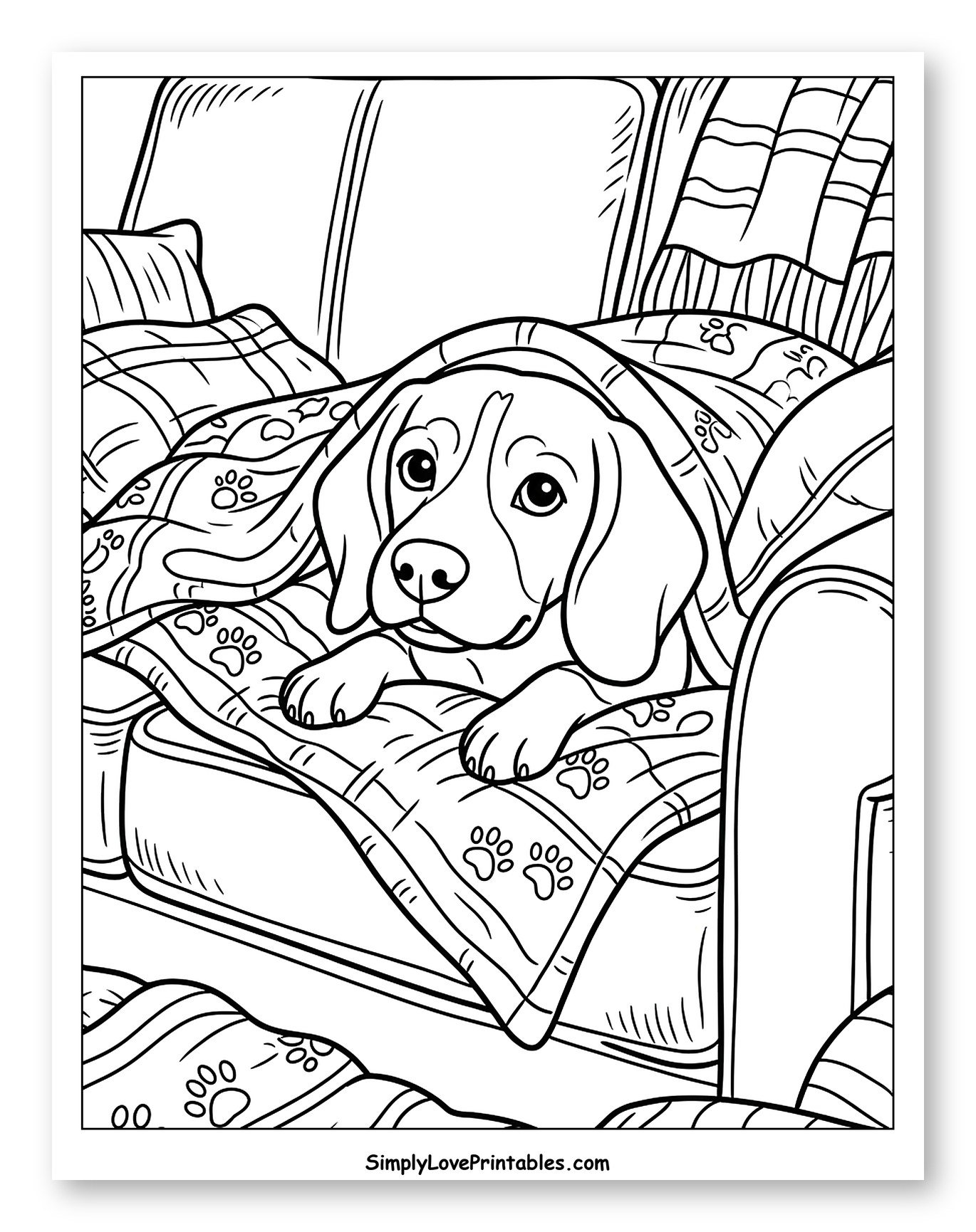 Cozy Beagle Puppy Wrapped in Blanket Coloring Page for Kids