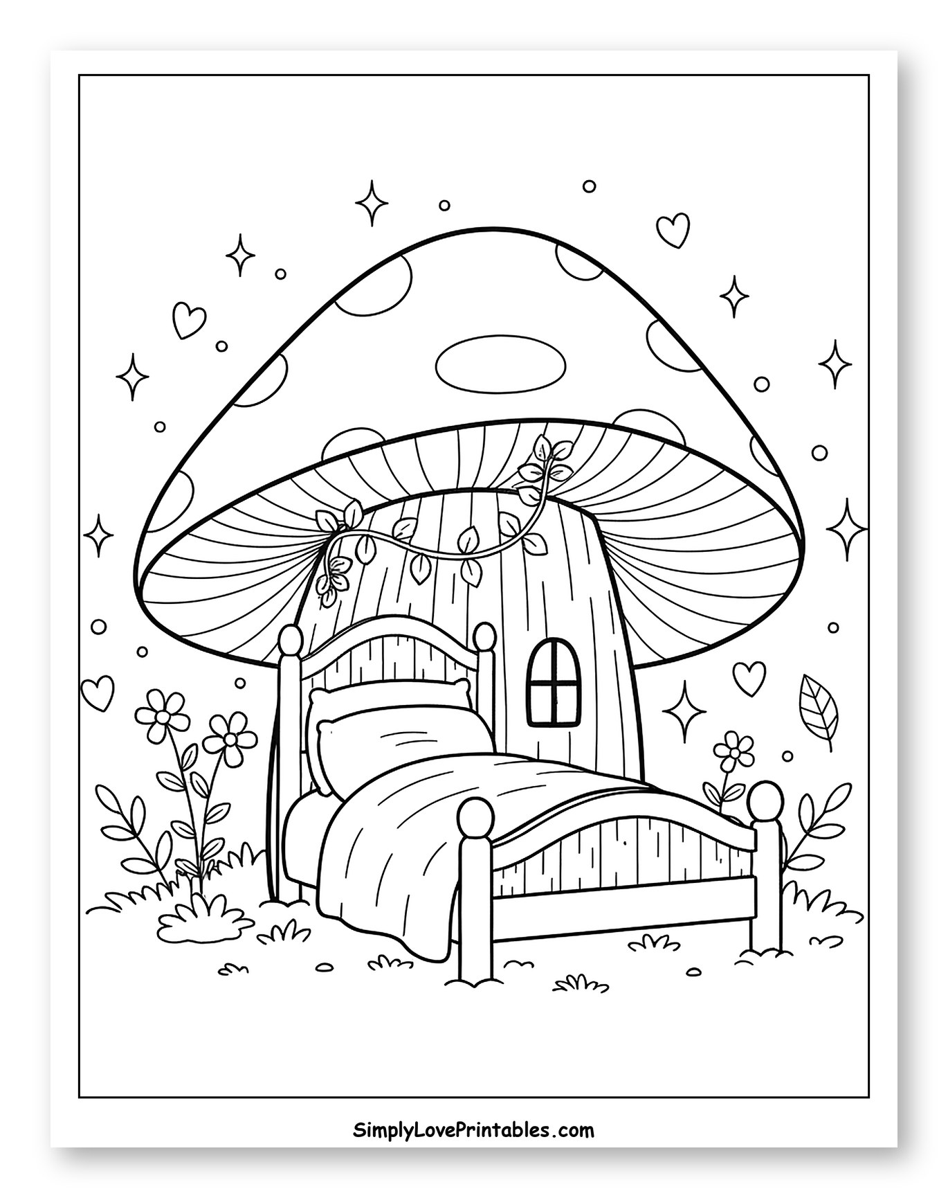 Cozy Bed Inside a Whimsical Mushroom House