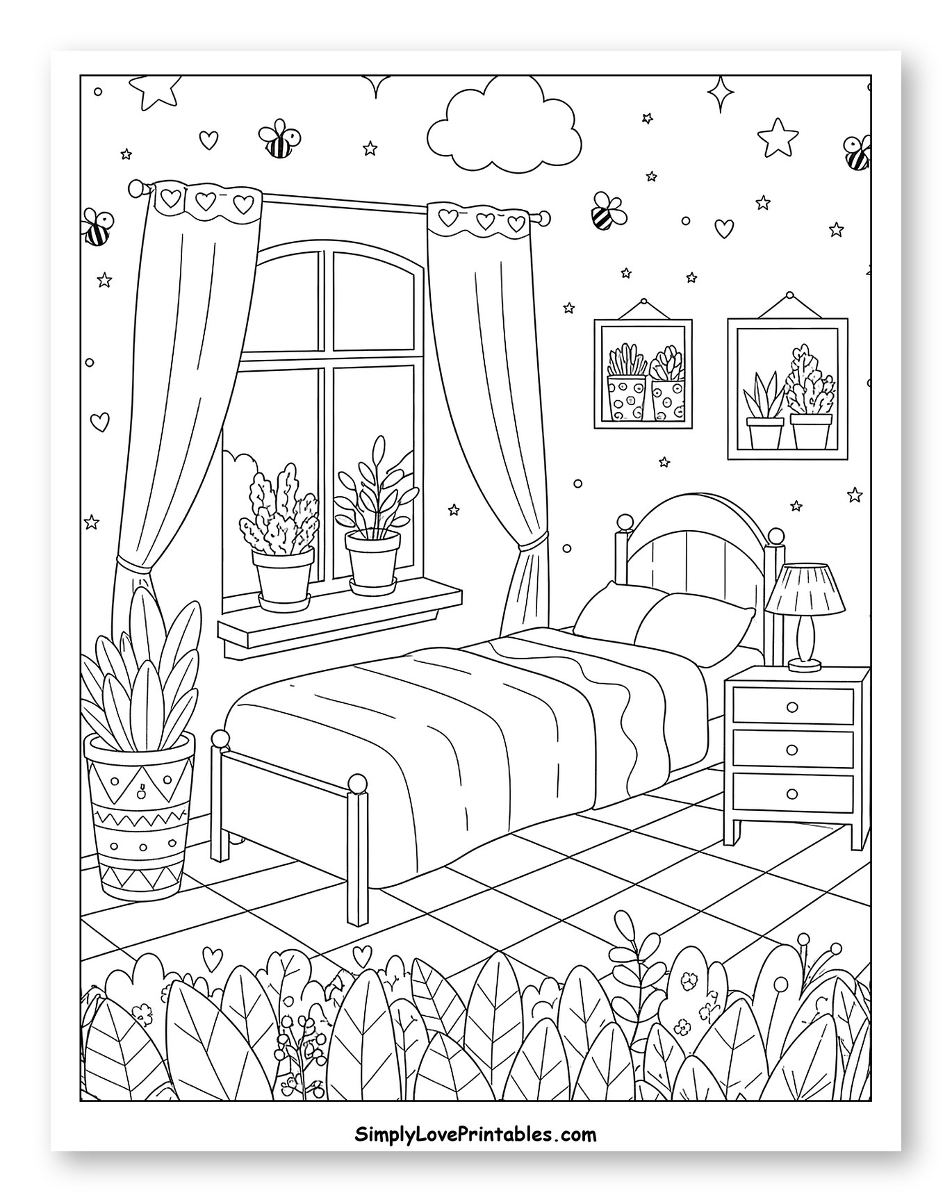 Cozy Bedroom with Bed, Window, and Plants