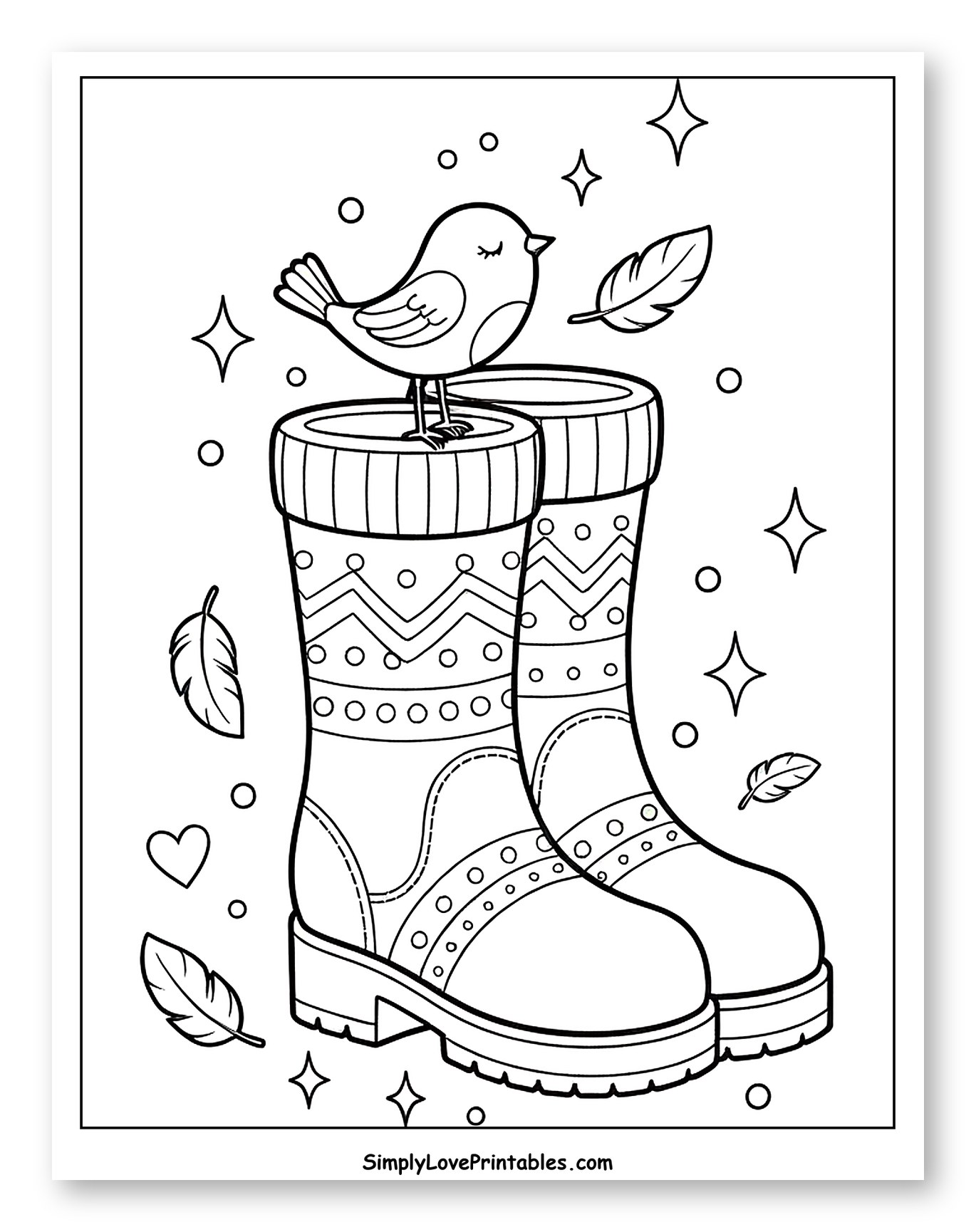 Cozy Boots with a Bird and Falling Feathers
