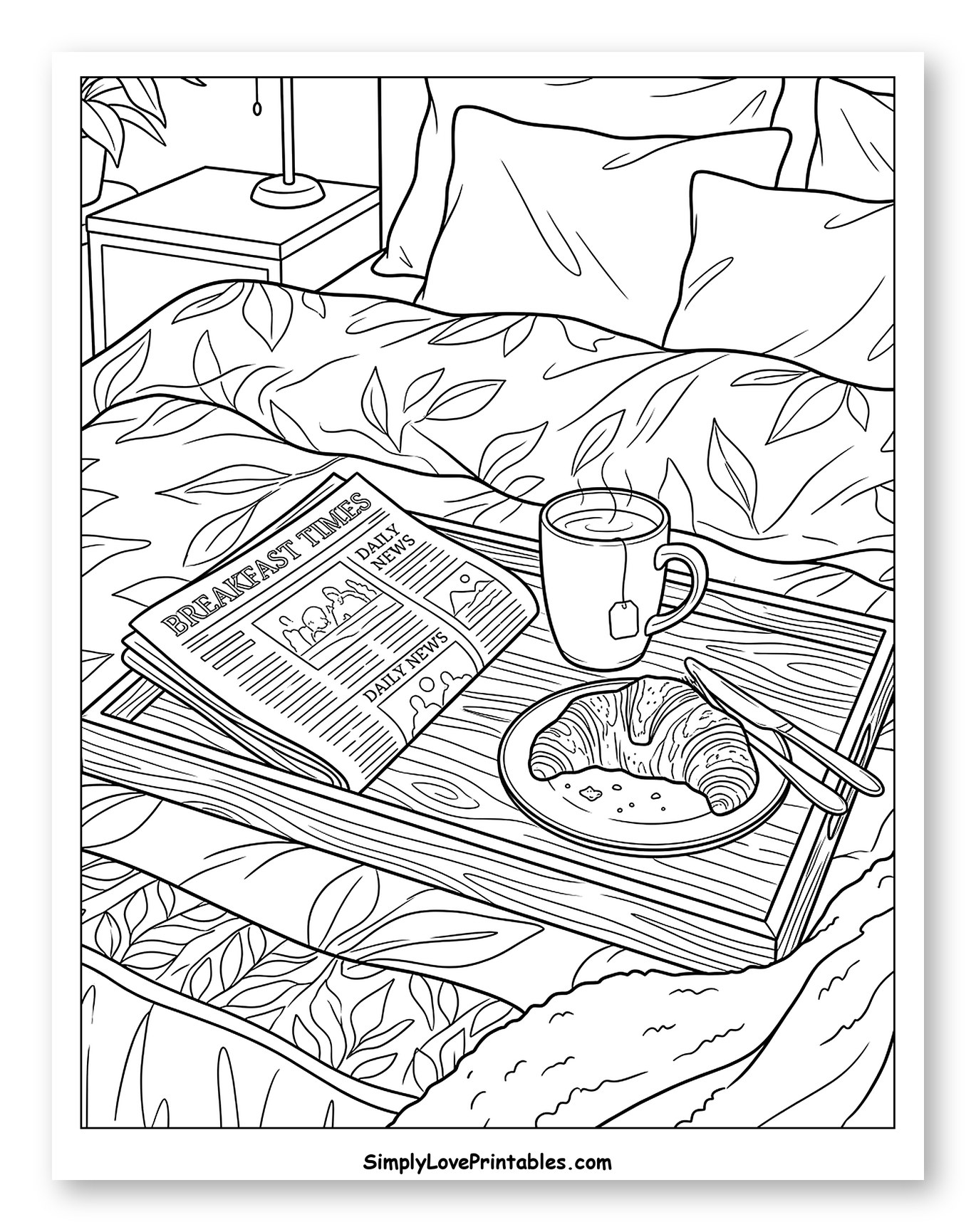 Cozy Breakfast in Bed with Croissant and Tea