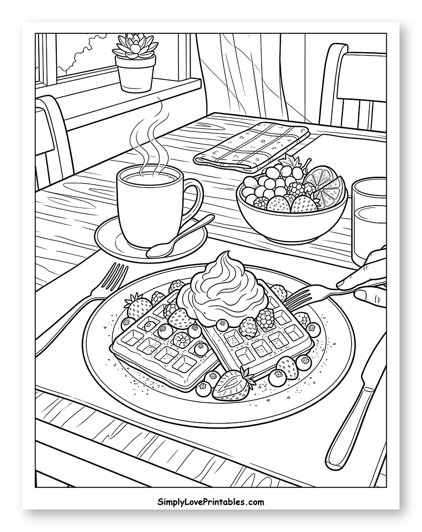 Cozy Breakfast Waffles on a Sunny Morning to Color