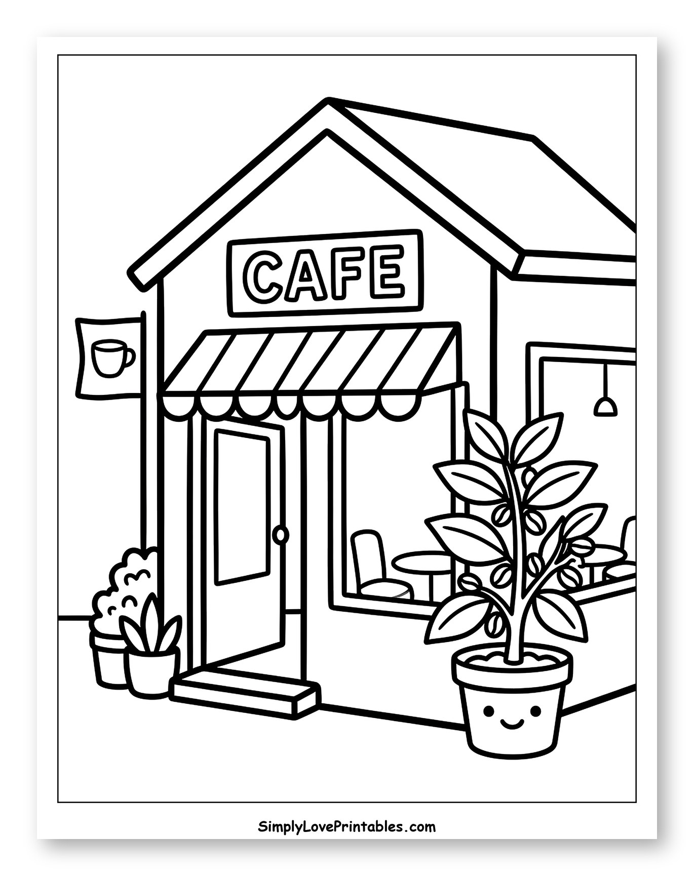 Cozy Cafe Front with Potted Coffee Plant