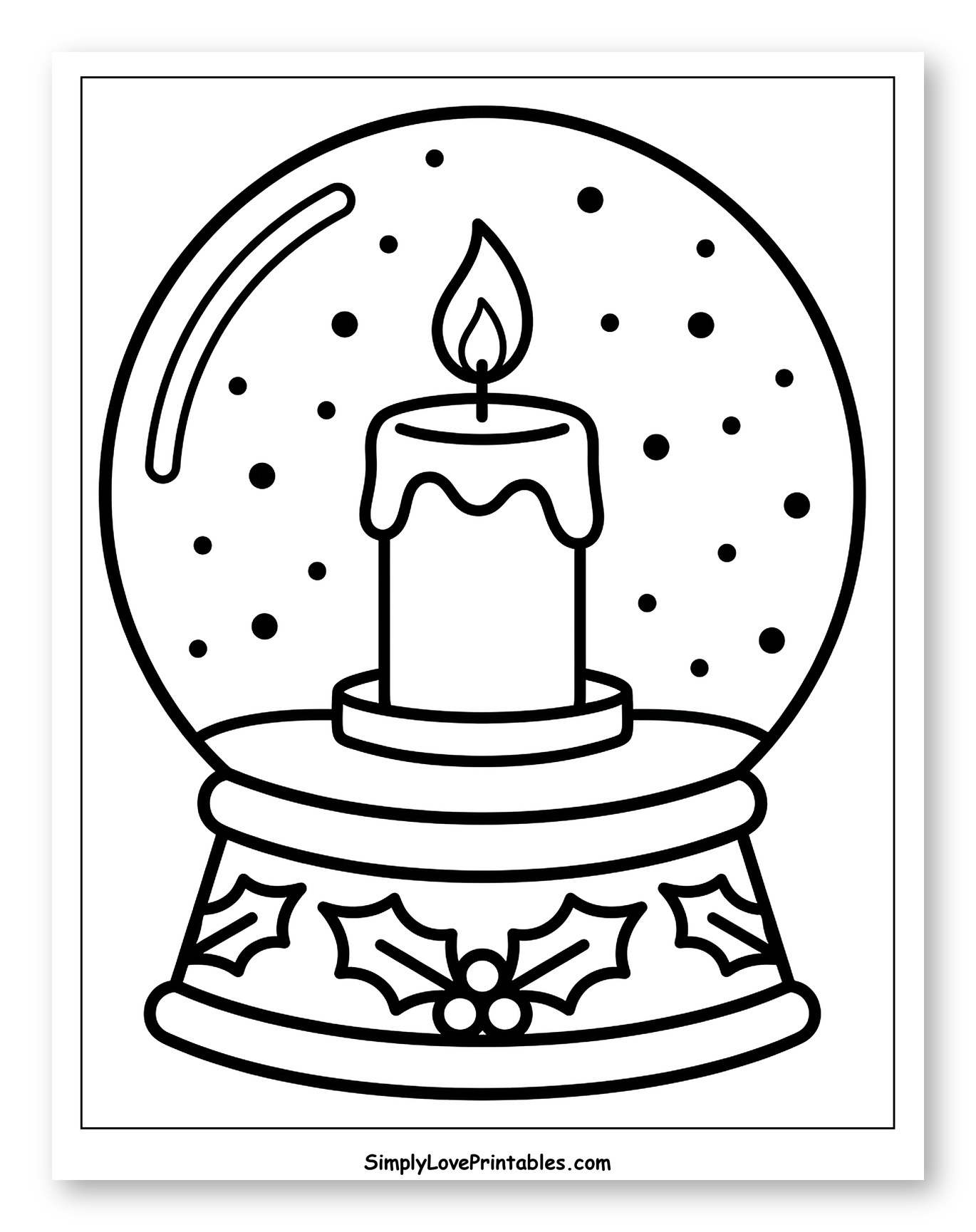 Cozy Candle Inside a Winter Snow Globe Coloring Sheet for Toddlers