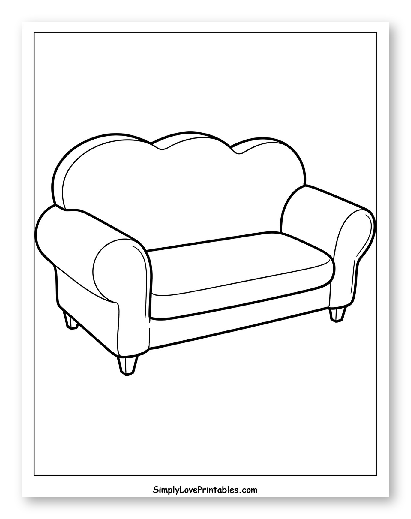Cozy Cartoon Sofa with Scalloped Back Coloring Page for Toddlers