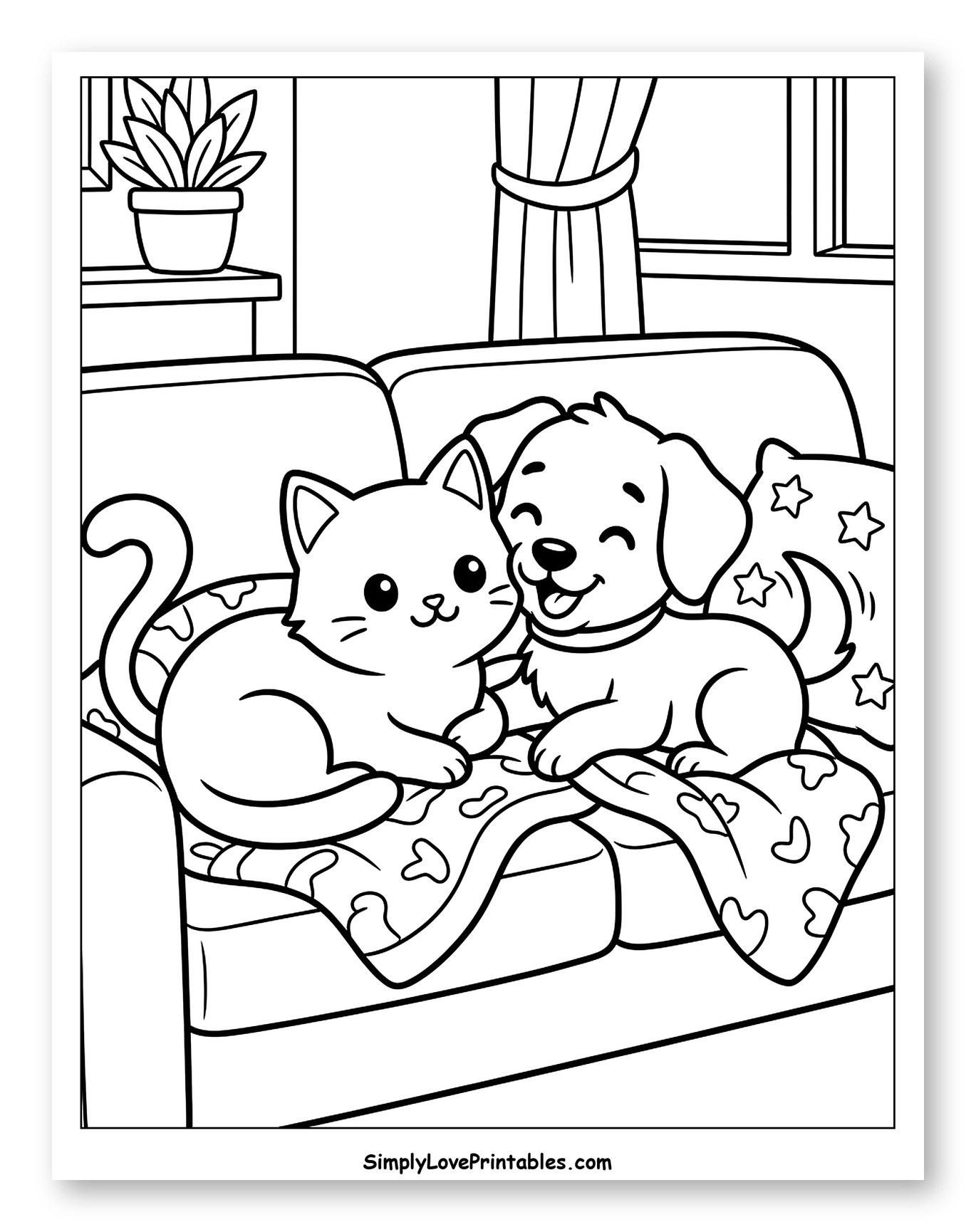 Cozy Cat and Dog Friends on a Couch