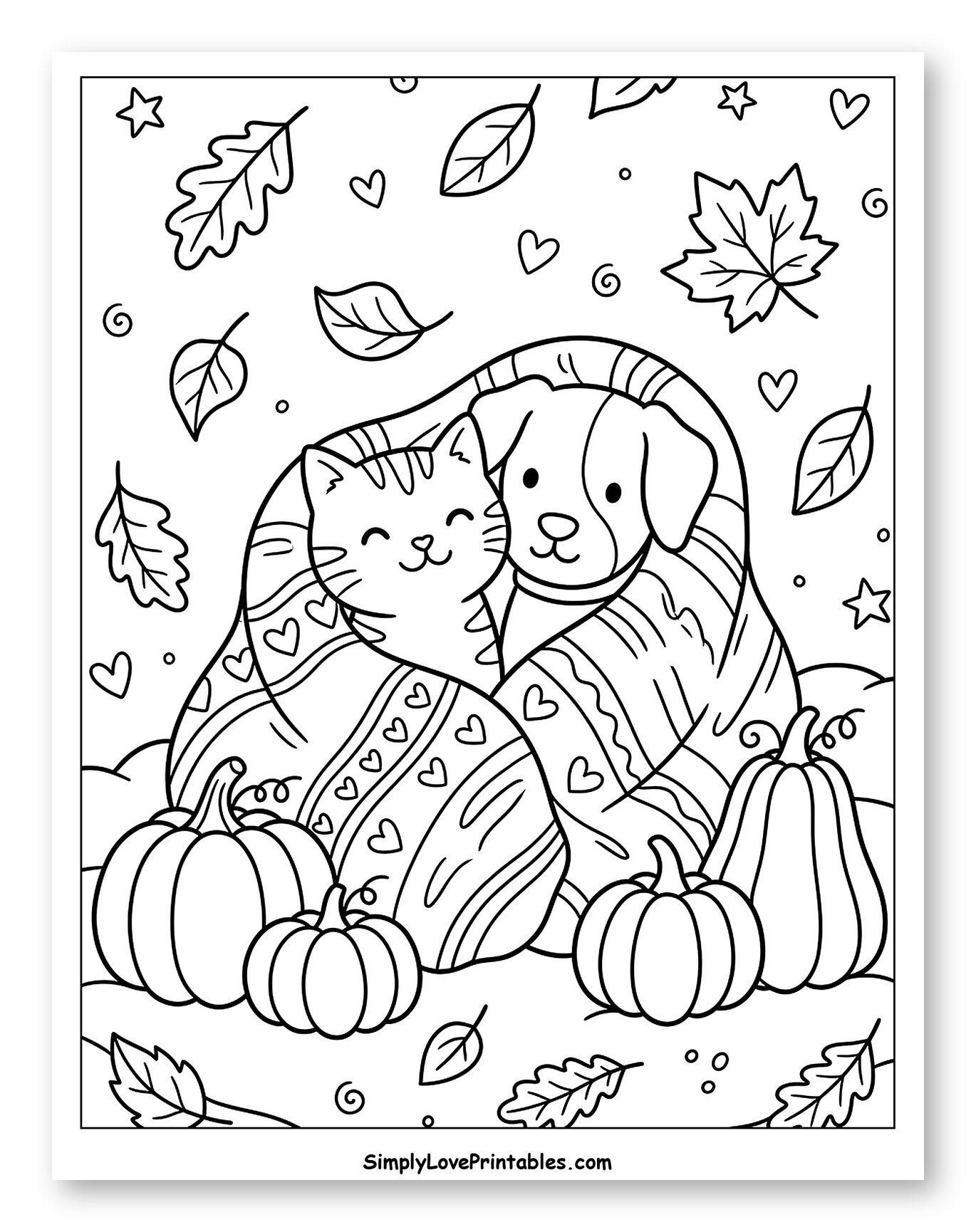 Cozy Cat and Dog with Autumn Pumpkins
