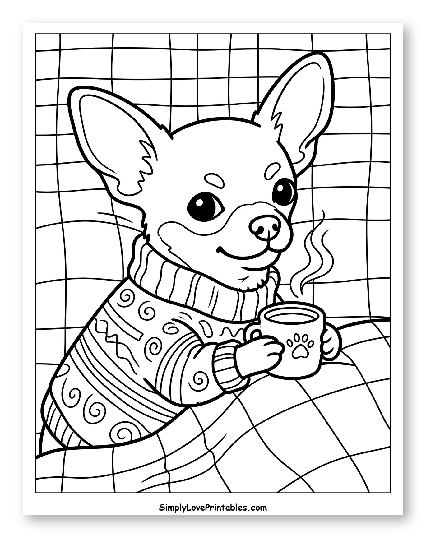 Cozy Chihuahua Dog with Steaming Mug