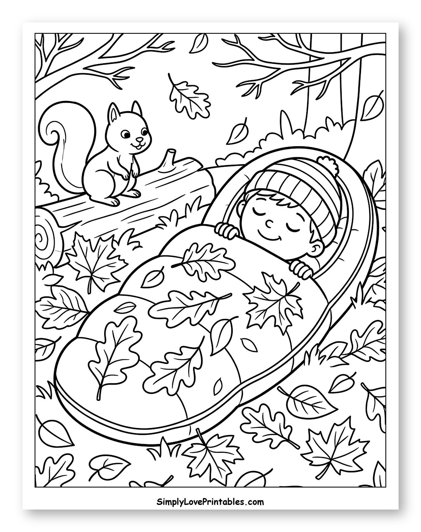 Cozy Child Sleeping Outdoors with Squirrel