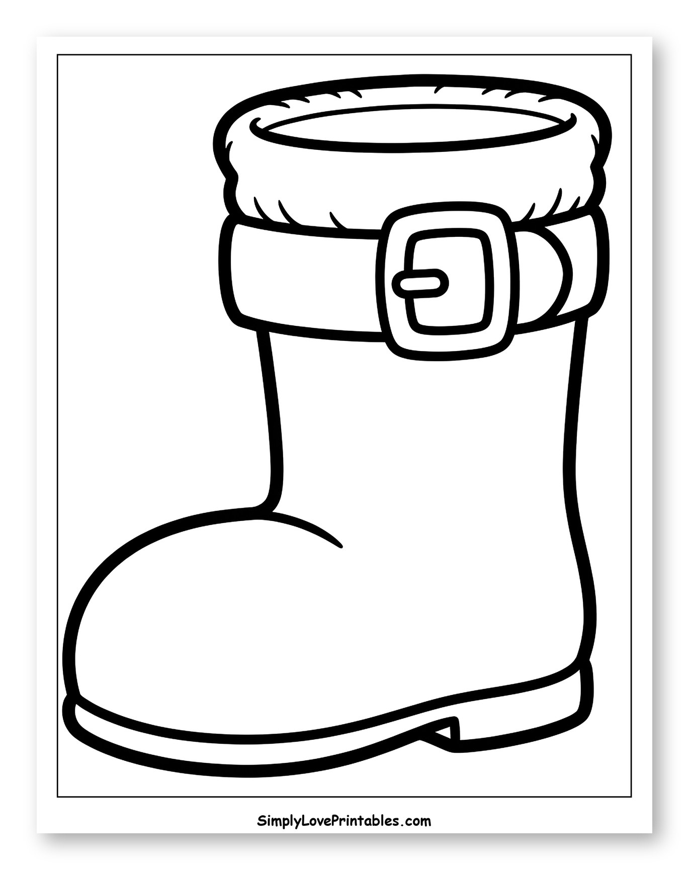 Cozy Christmas Boot with Fluffy Trim and Buckle Coloring Page for Toddlers