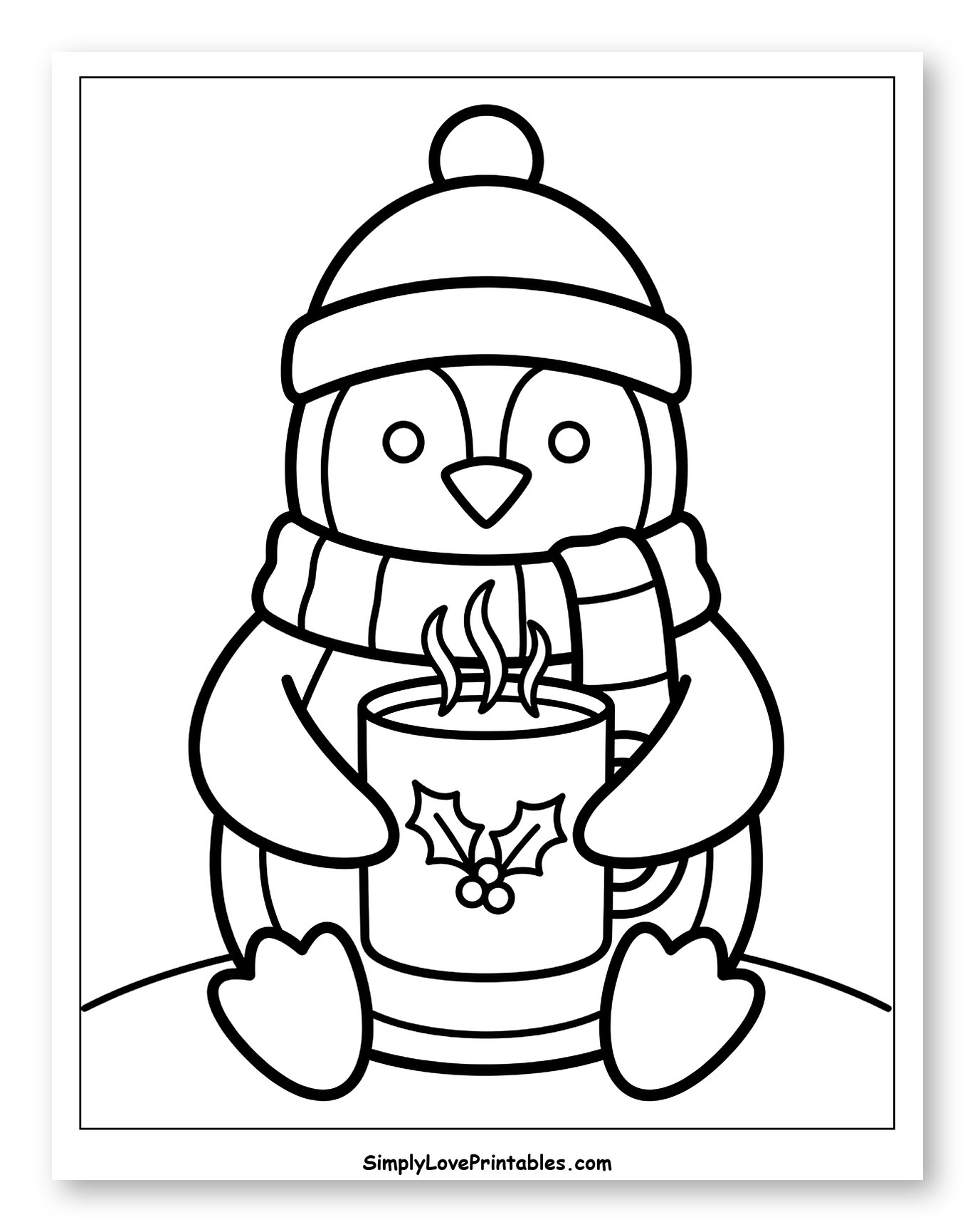 Cozy Christmas Penguin with Hot Cocoa