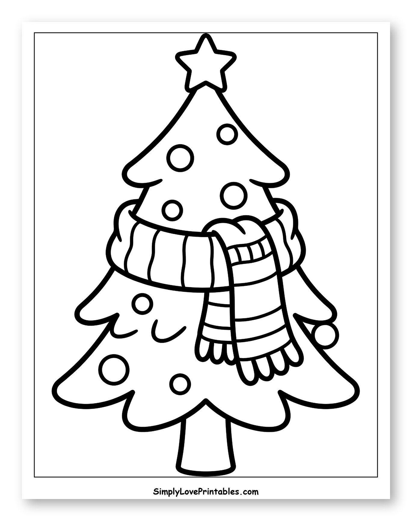 Cozy Christmas Tree Wearing a Warm Scarf Coloring Sheet for Toddlers