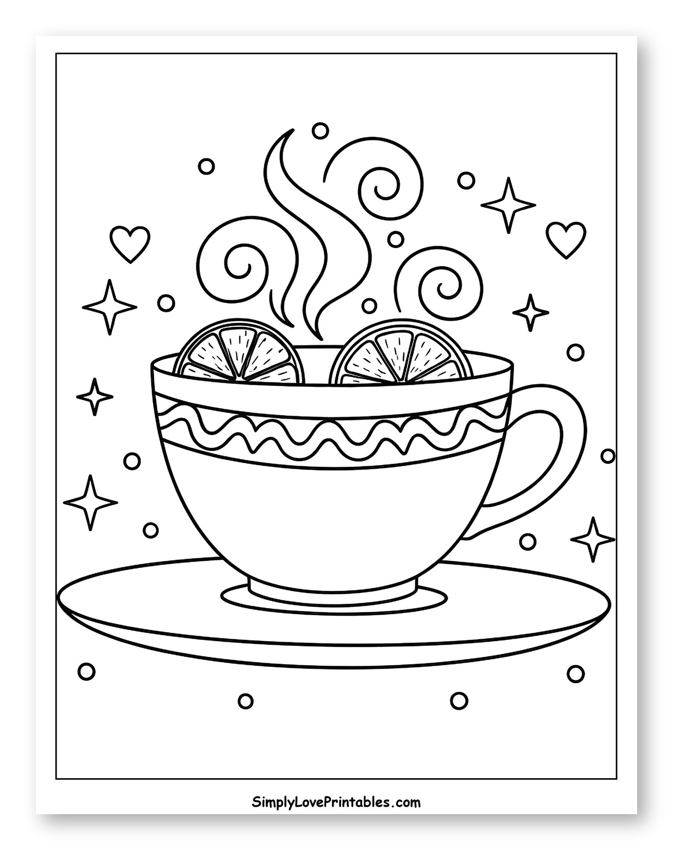 Cozy Cup of Lemon Tea with Swirling Steam Coloring Page for Adults
